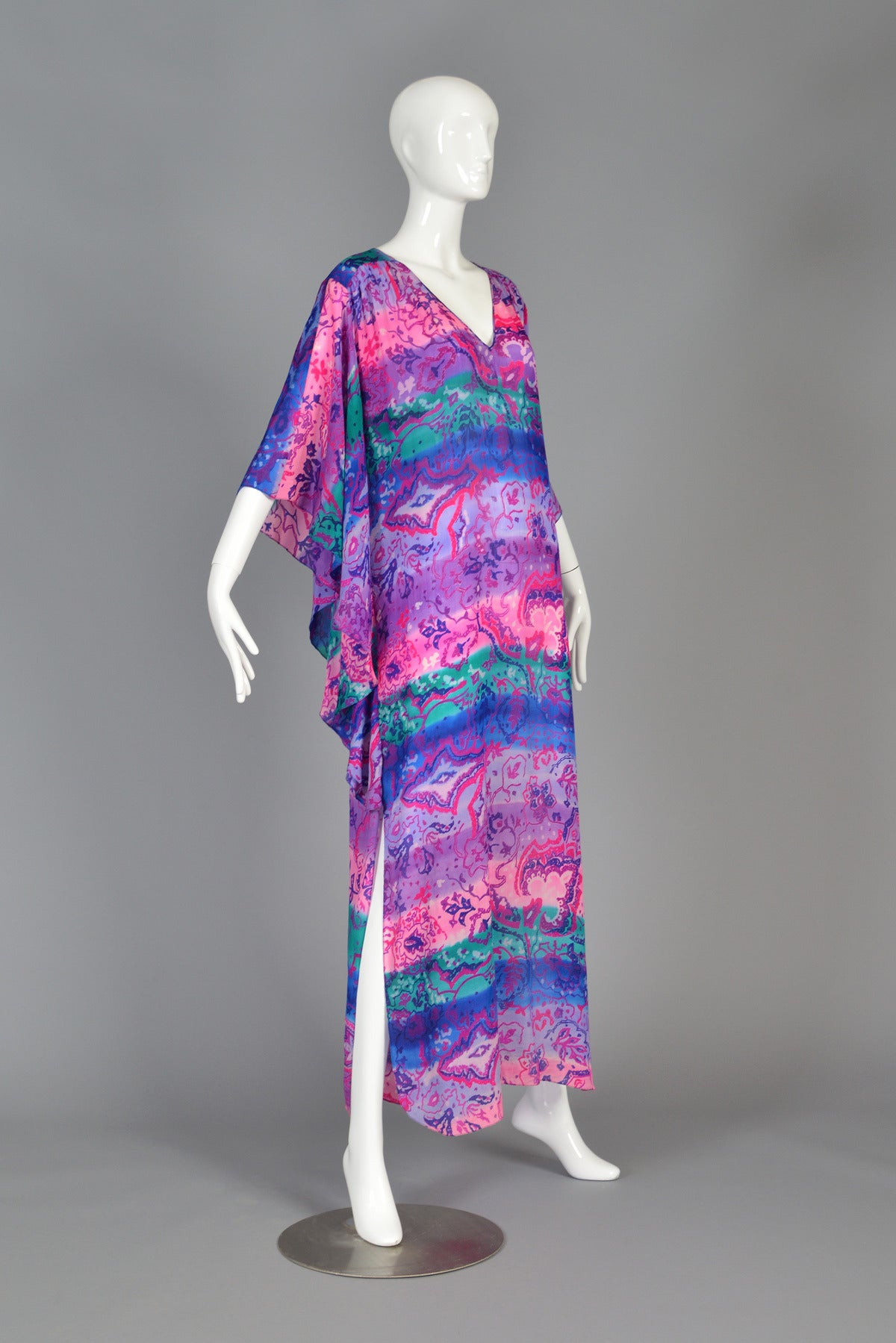 Christian 1980's Dior Silk Floral Caftan Maxi Dress 3