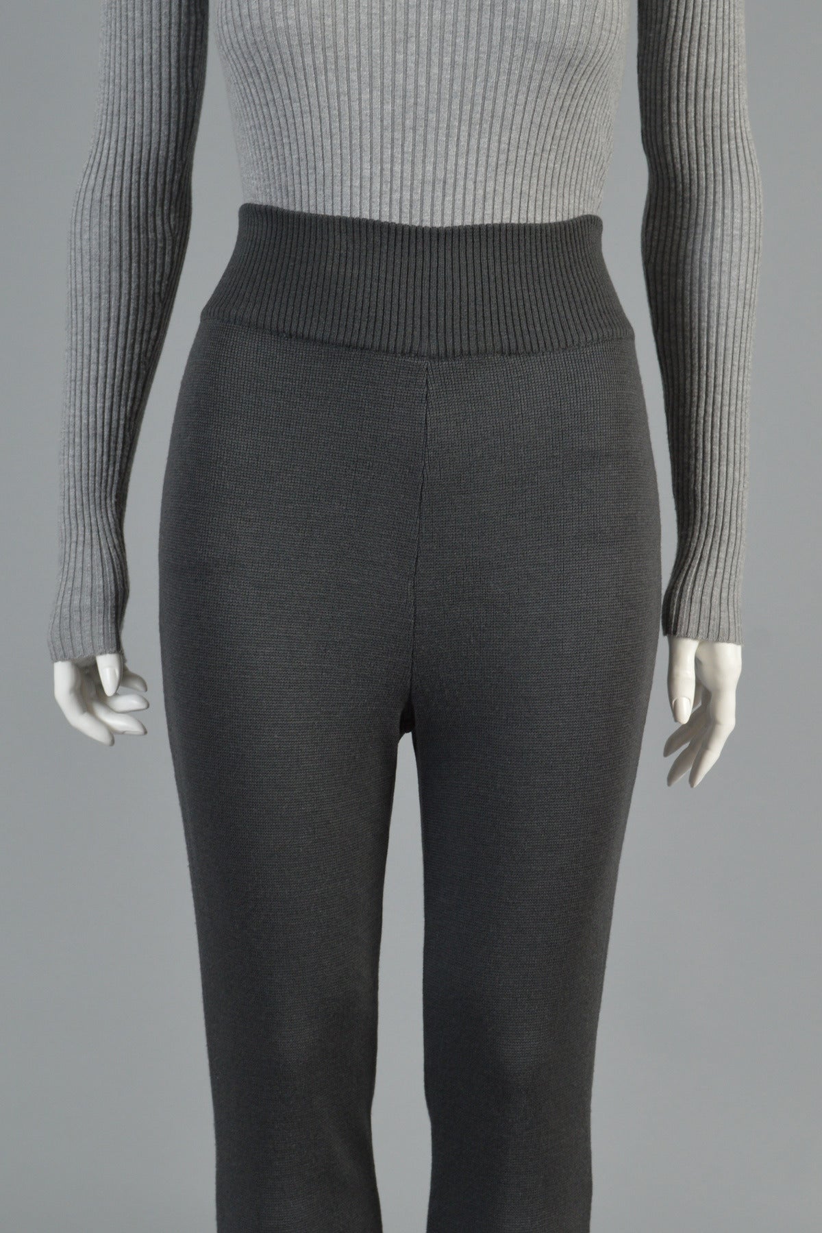 Black Claude Montana High Waisted Knit Wool Legging Pants For Sale