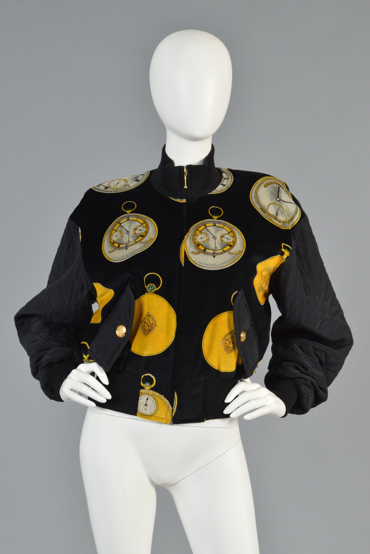 Escada Velvet + Silk Bomber Jacket With Clocks