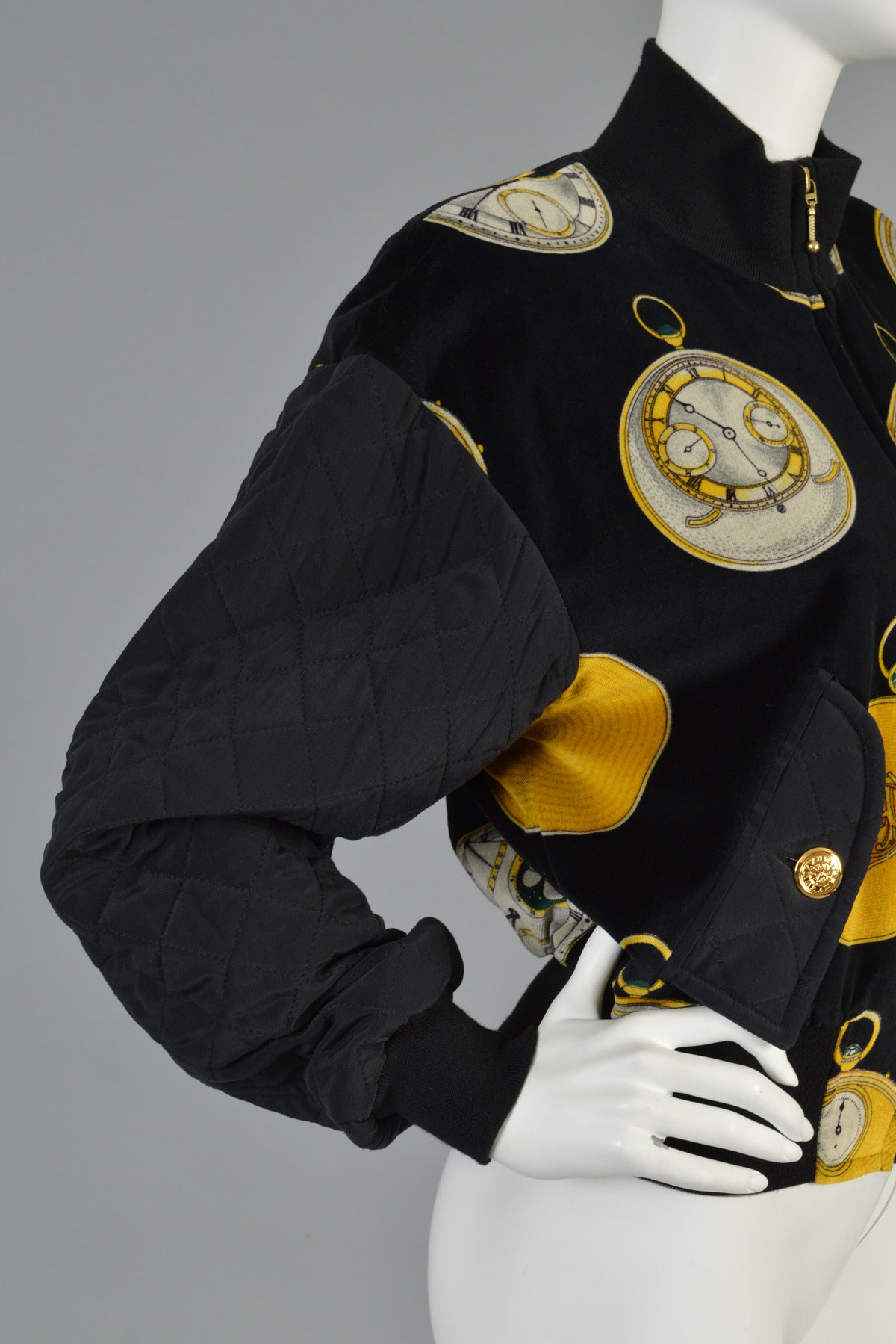 Women's Escada Velvet + Silk Bomber Jacket With Clocks