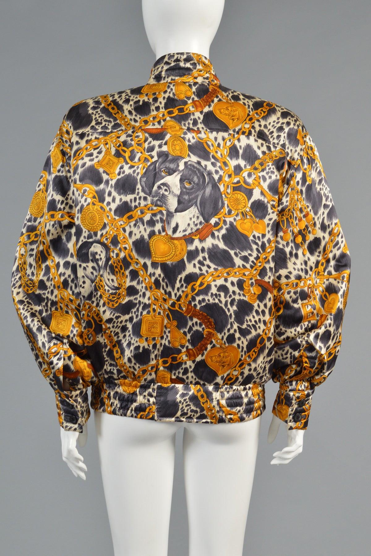 Escada Quilted Silk Bomber Jacket with Hunting Dog Motif 4