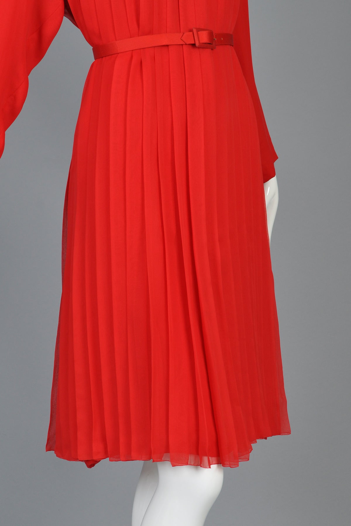 Women's Galanos Ruby Red Pleated Silk Dress