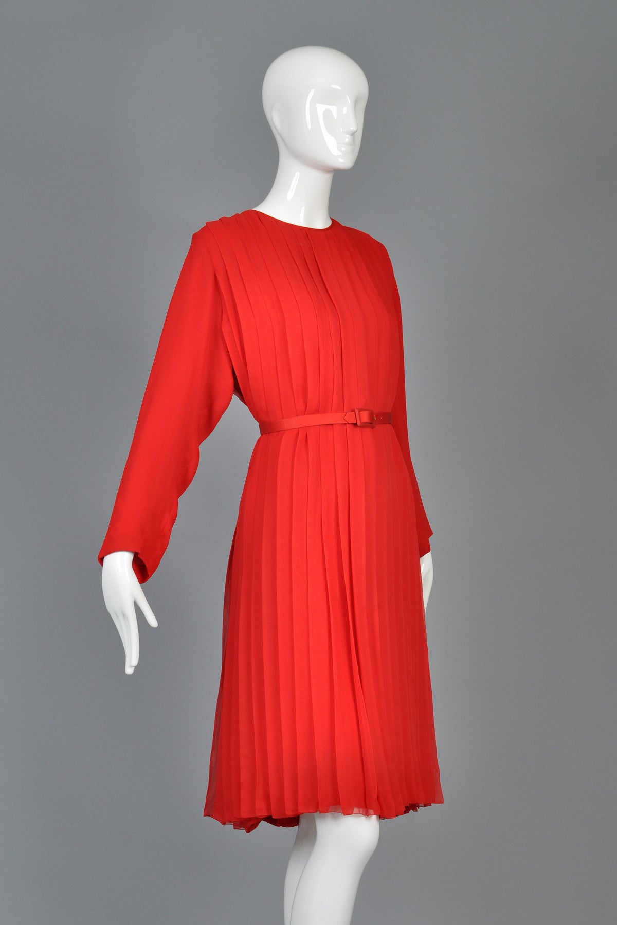 Galanos Ruby Red Pleated Silk Dress 1