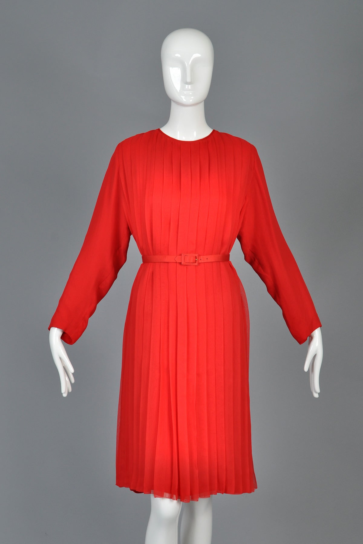 Galanos Ruby Red Pleated Silk Dress 4
