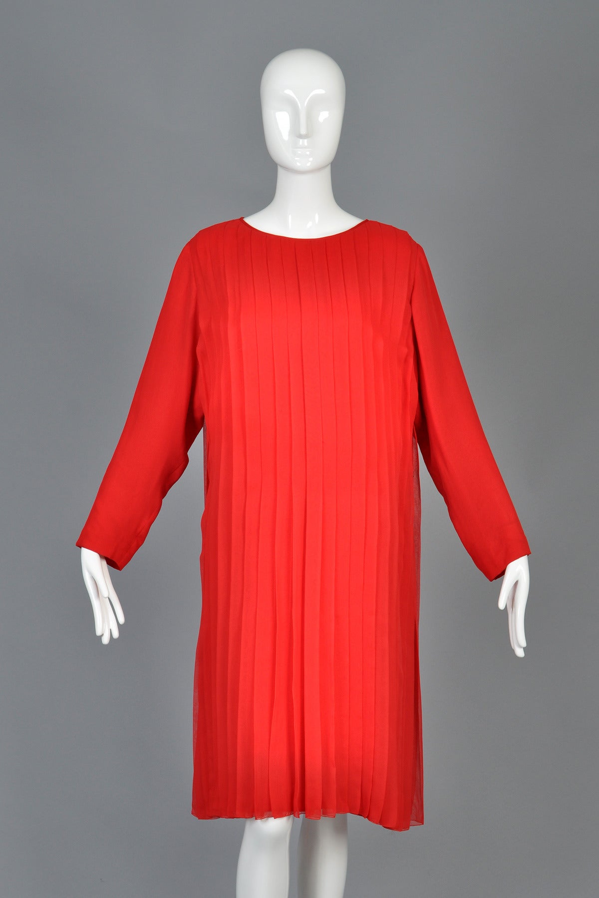 Galanos Ruby Red Pleated Silk Dress 3