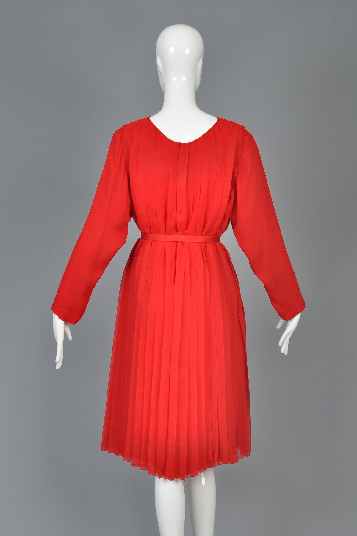 Galanos Ruby Red Pleated Silk Dress 5