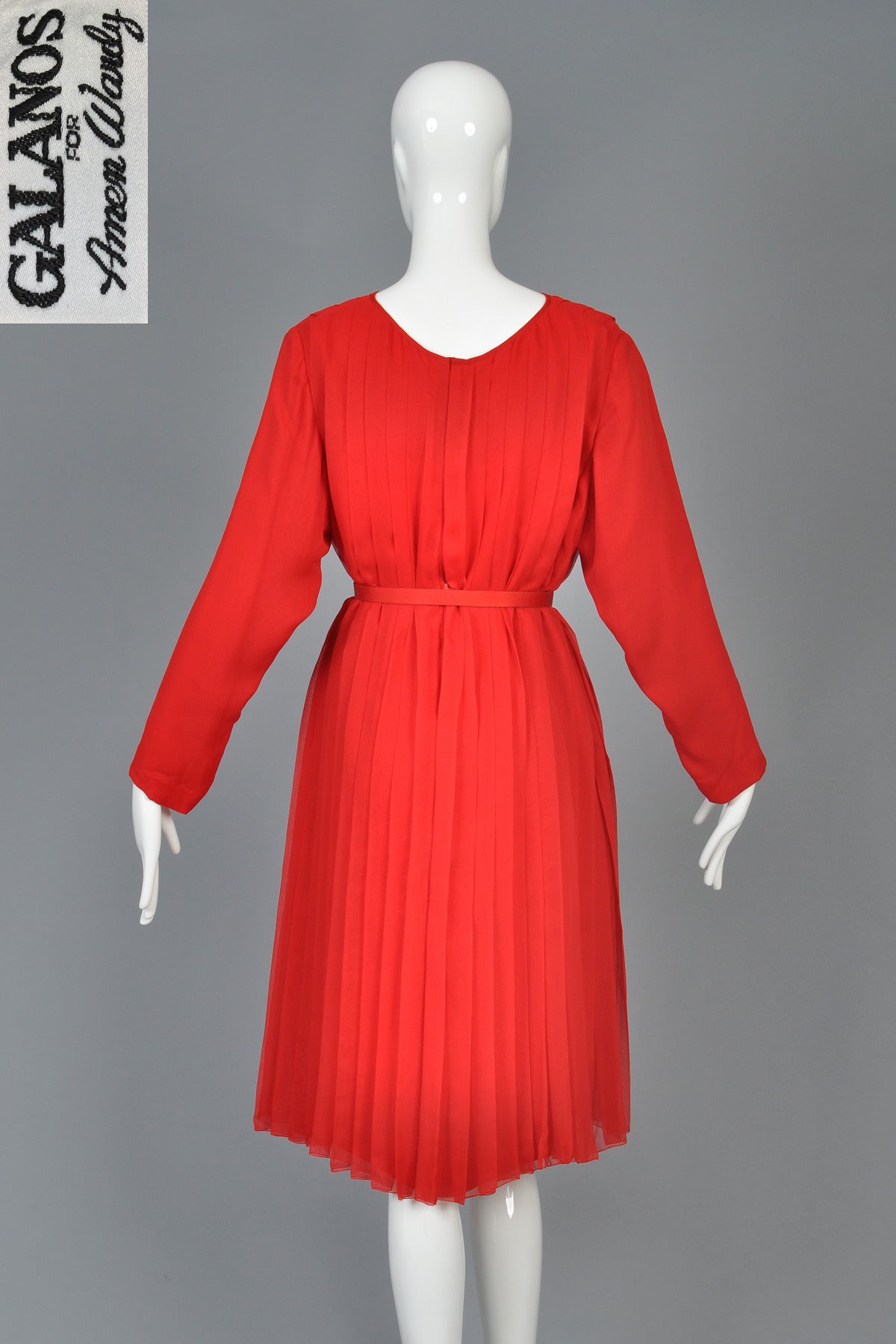 Galanos Ruby Red Pleated Silk Dress 6