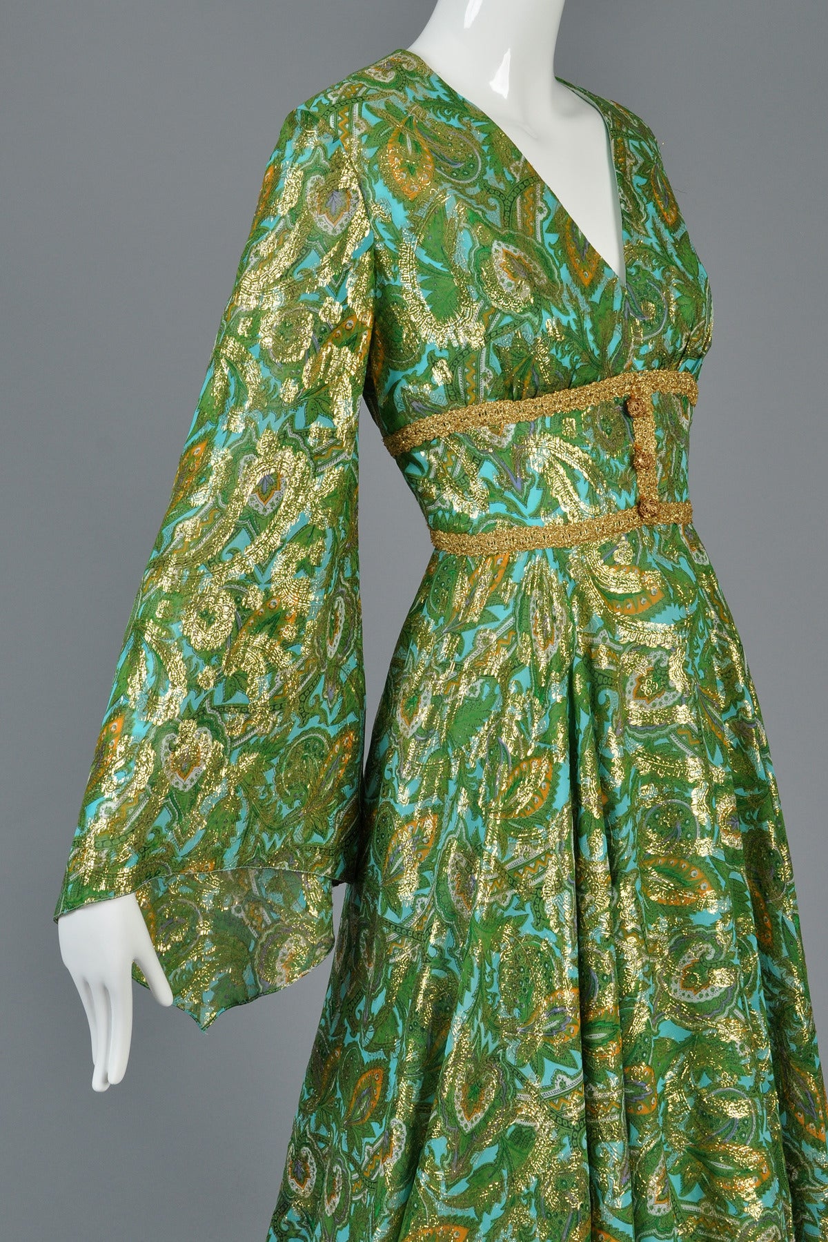 Women's 1960s Fred Perlberg Metallic Silk Brocade Dress with Angel Sleeves