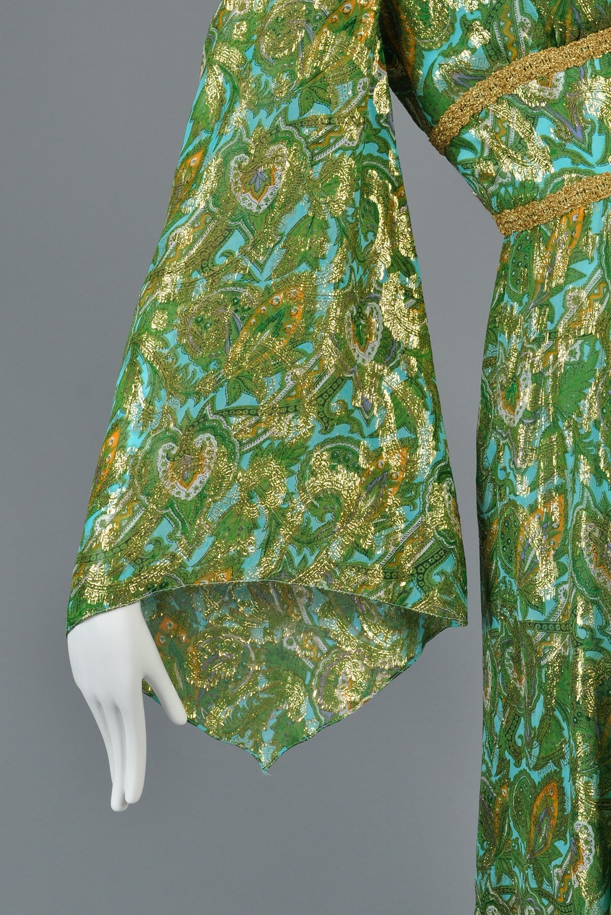 1960s Fred Perlberg Metallic Silk Brocade Dress with Angel Sleeves 1