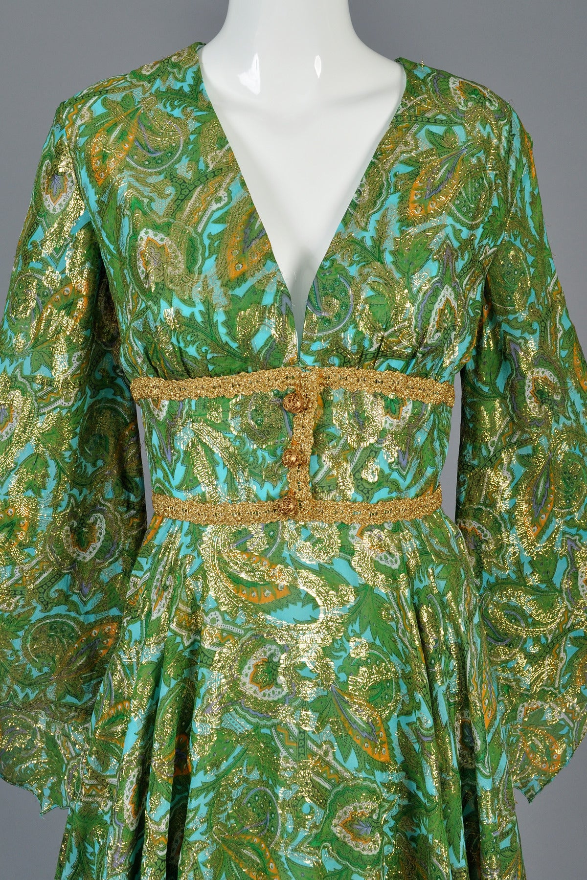 1960s Fred Perlberg Metallic Silk Brocade Dress with Angel Sleeves 2