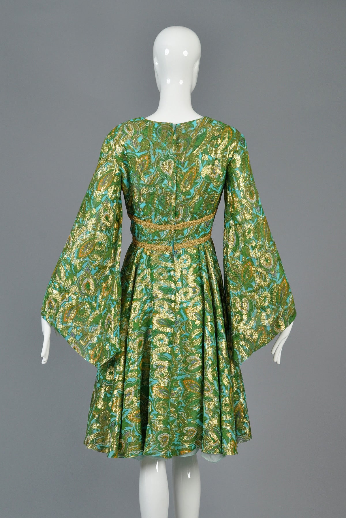 1960s Fred Perlberg Metallic Silk Brocade Dress with Angel Sleeves 3
