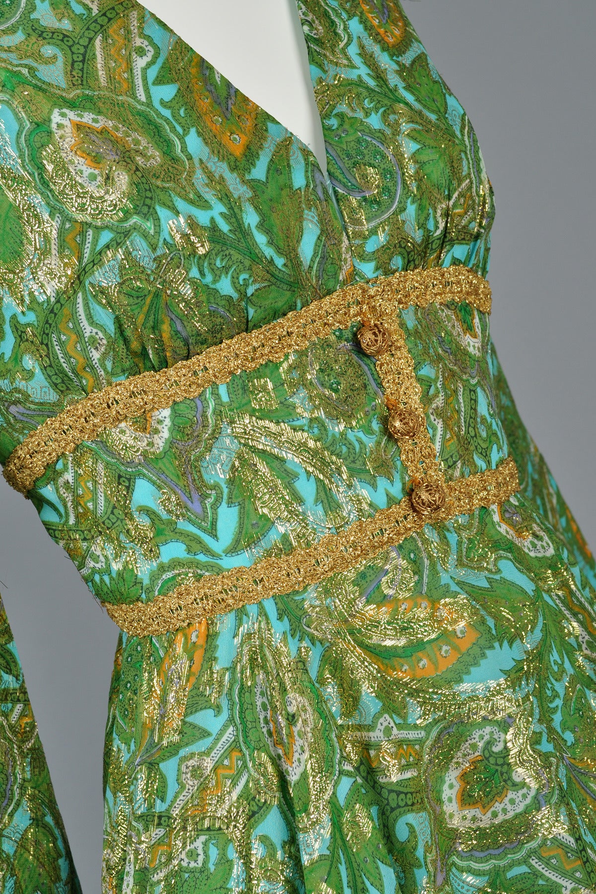 1960s Fred Perlberg Metallic Silk Brocade Dress with Angel Sleeves 5