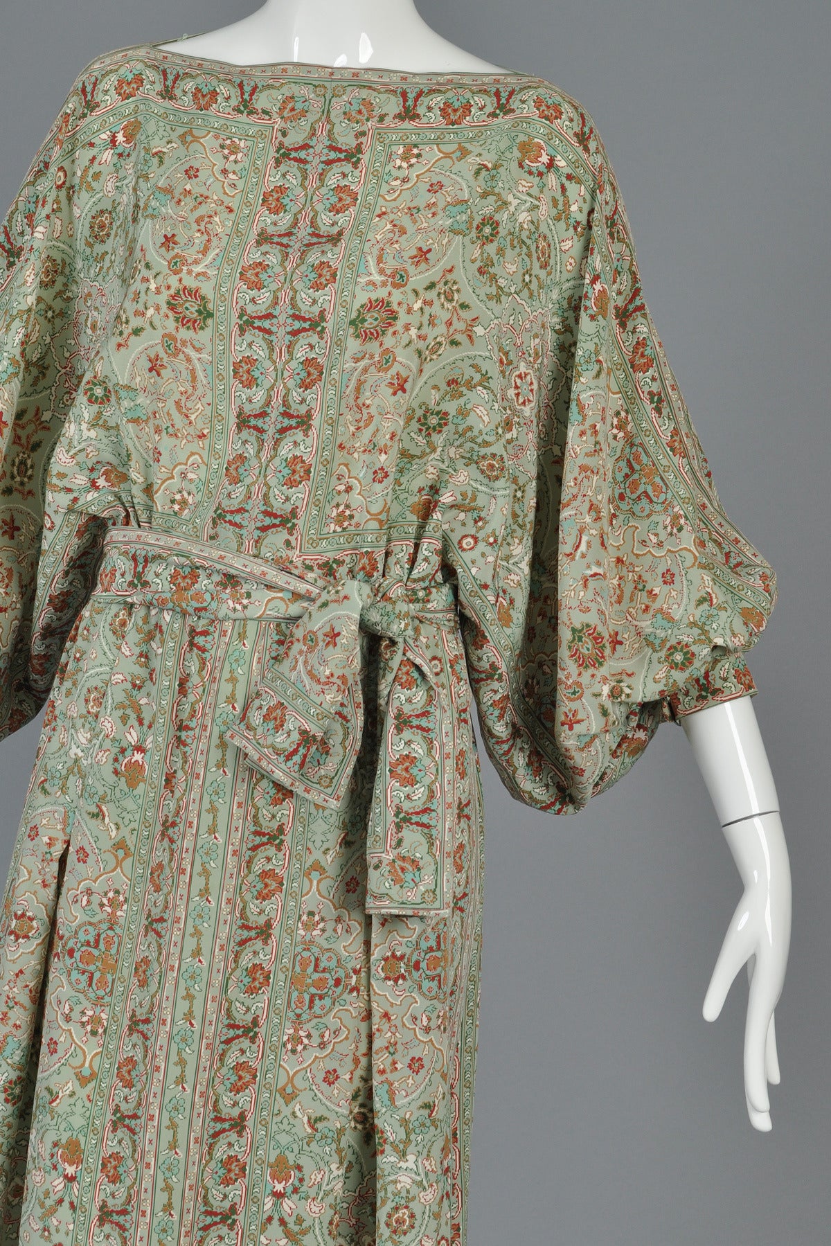Women's La Mendola 1970's Ethnic Silk Maxi Dress with Blouson Sleeves