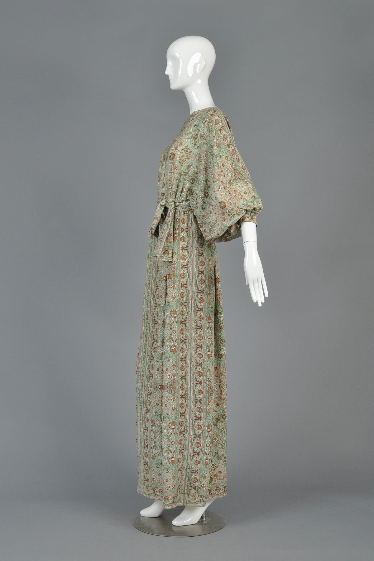 La Mendola 1970's Ethnic Silk Maxi Dress with Blouson Sleeves 4