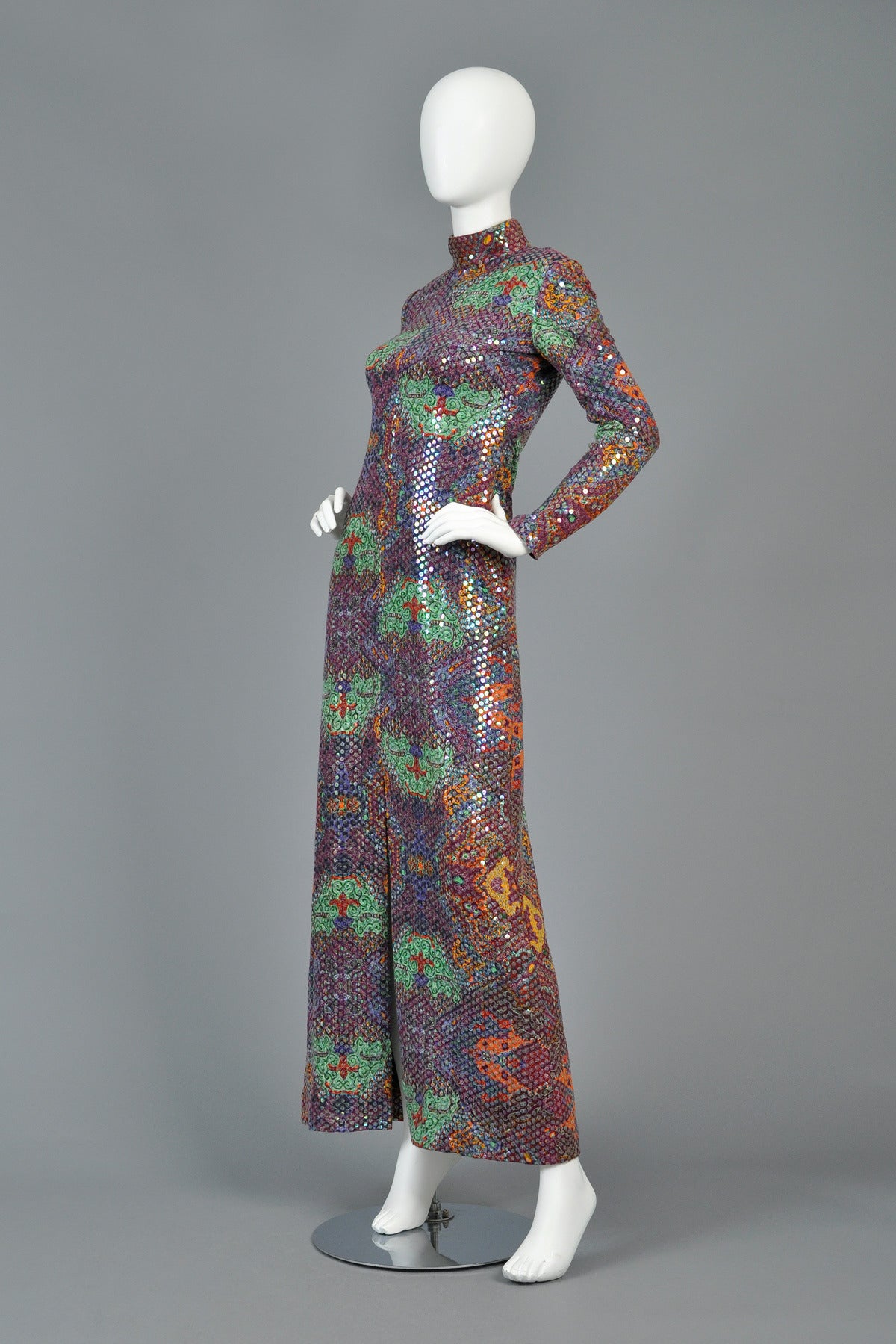 Malcolm Starr 1970s Graphic Sequin Maxi Dress 2