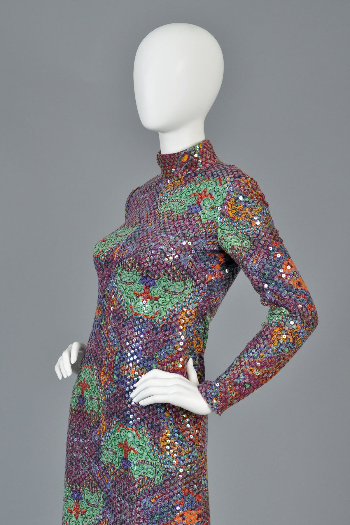 Malcolm Starr 1970s Graphic Sequin Maxi Dress 3