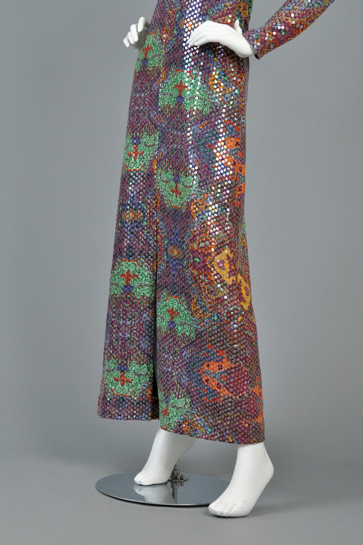 Malcolm Starr 1970s Graphic Sequin Maxi Dress 4