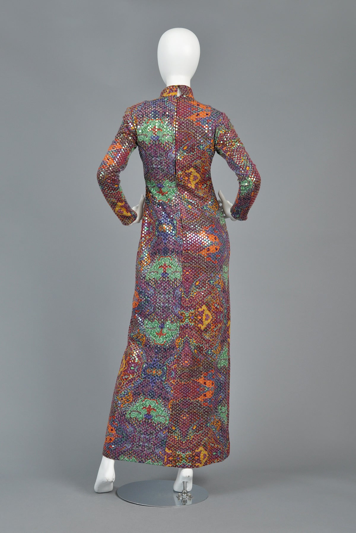 Malcolm Starr 1970s Graphic Sequin Maxi Dress 5
