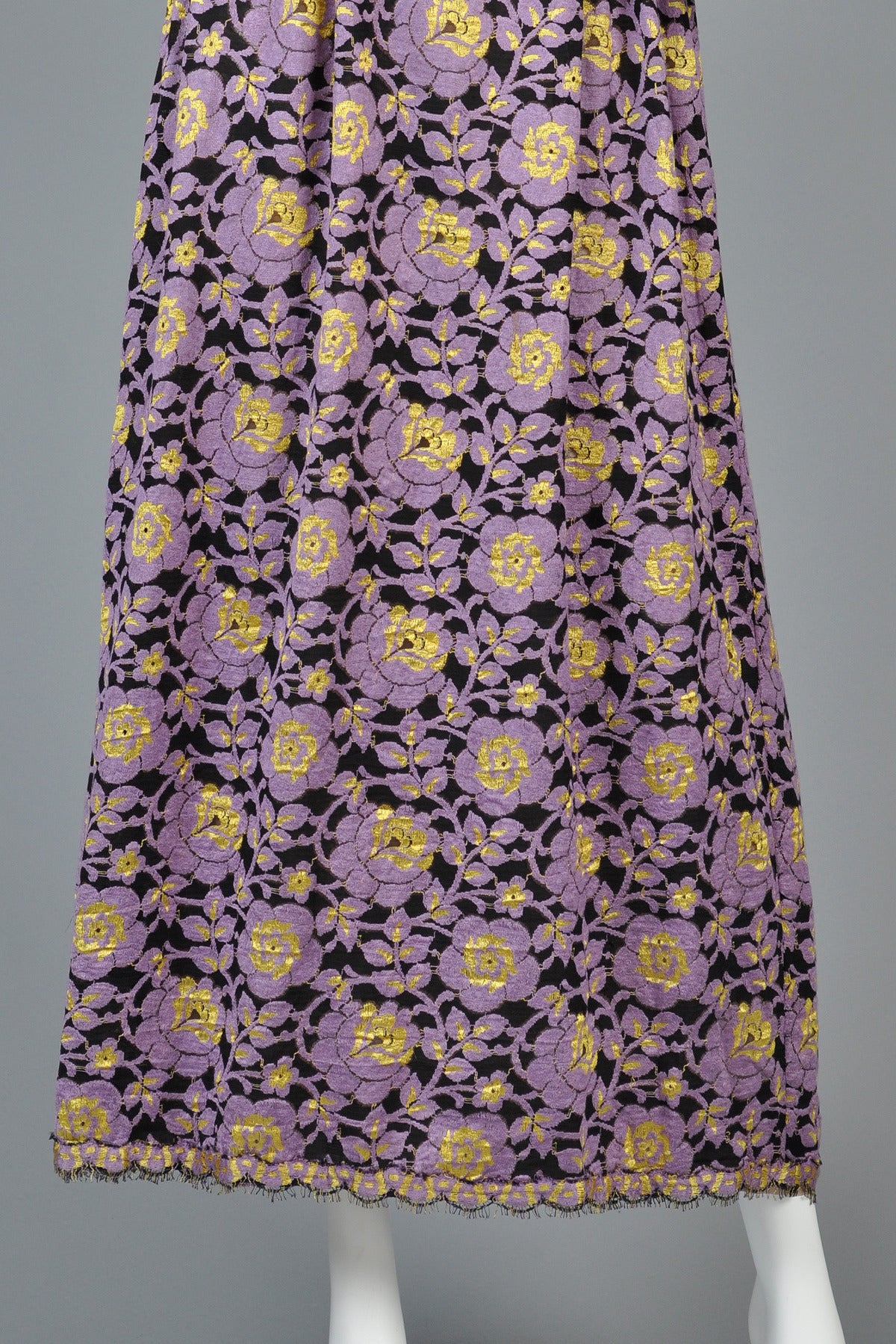 Women's 1970's Lavender + Black Lace Maxi Dress