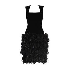 Black Velvet Cocktail Dress with Feathered Skirt