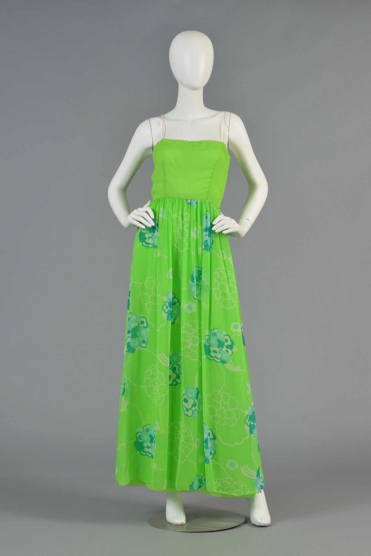 Adele Simpson 1970's 3pc Silk Chiffon Floral Gown In Excellent Condition For Sale In Yucca Valley, CA