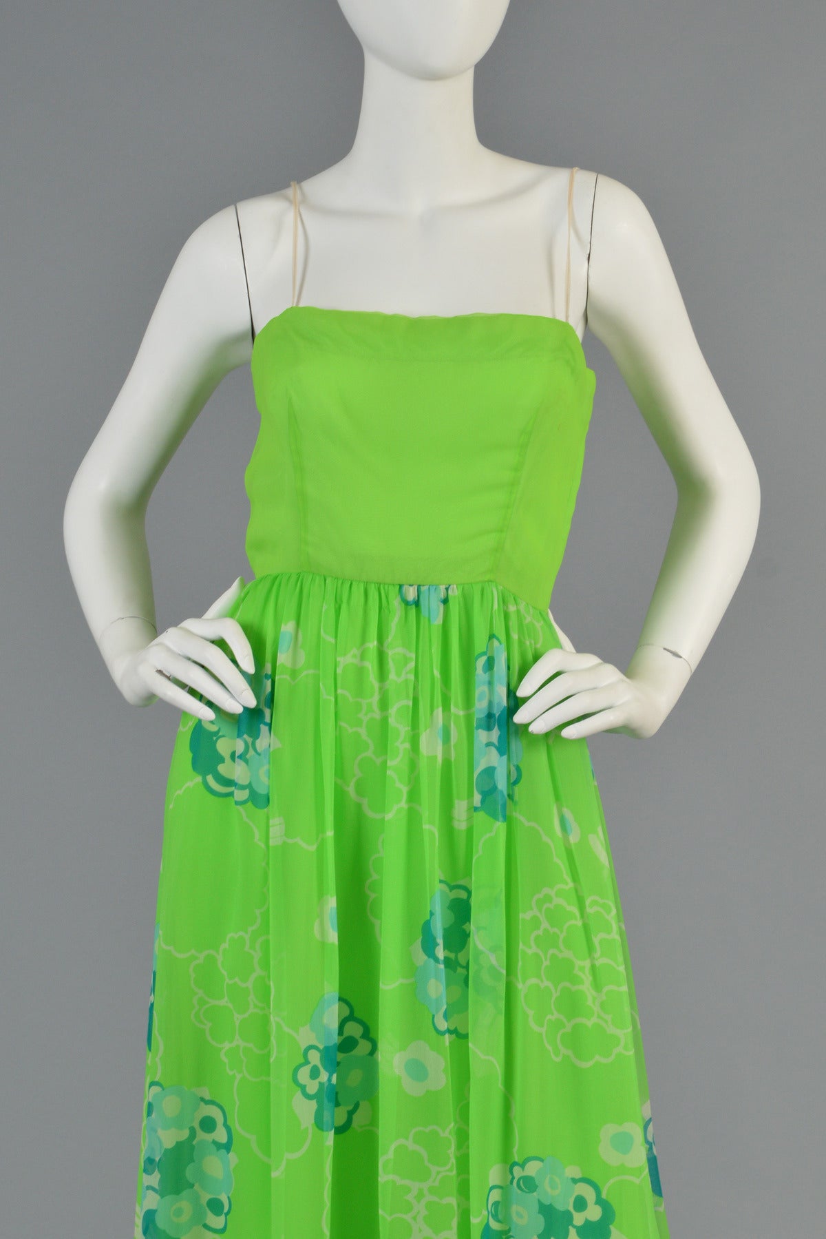 Women's Adele Simpson 1970's 3pc Silk Chiffon Floral Gown For Sale