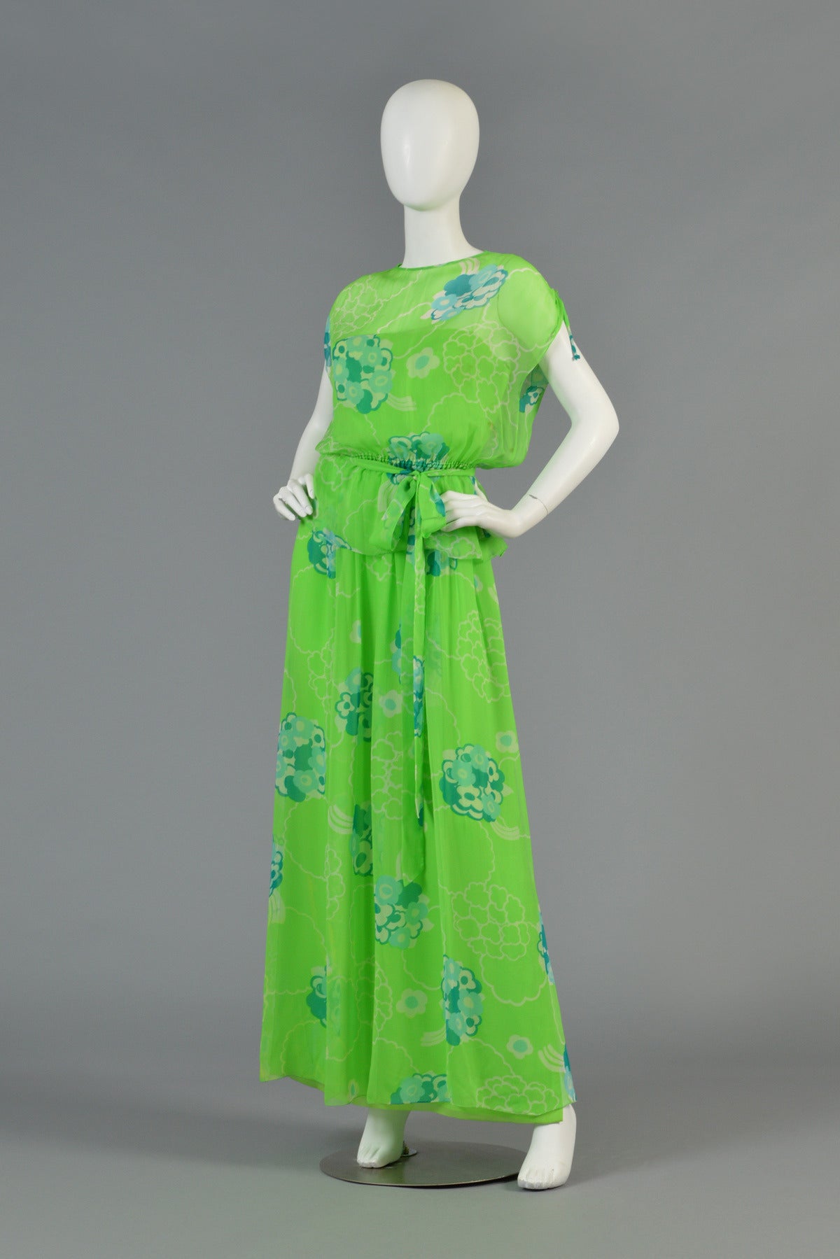 Adele Simpson 1970's 3pc Silk Chiffon Floral Gown For Sale 1