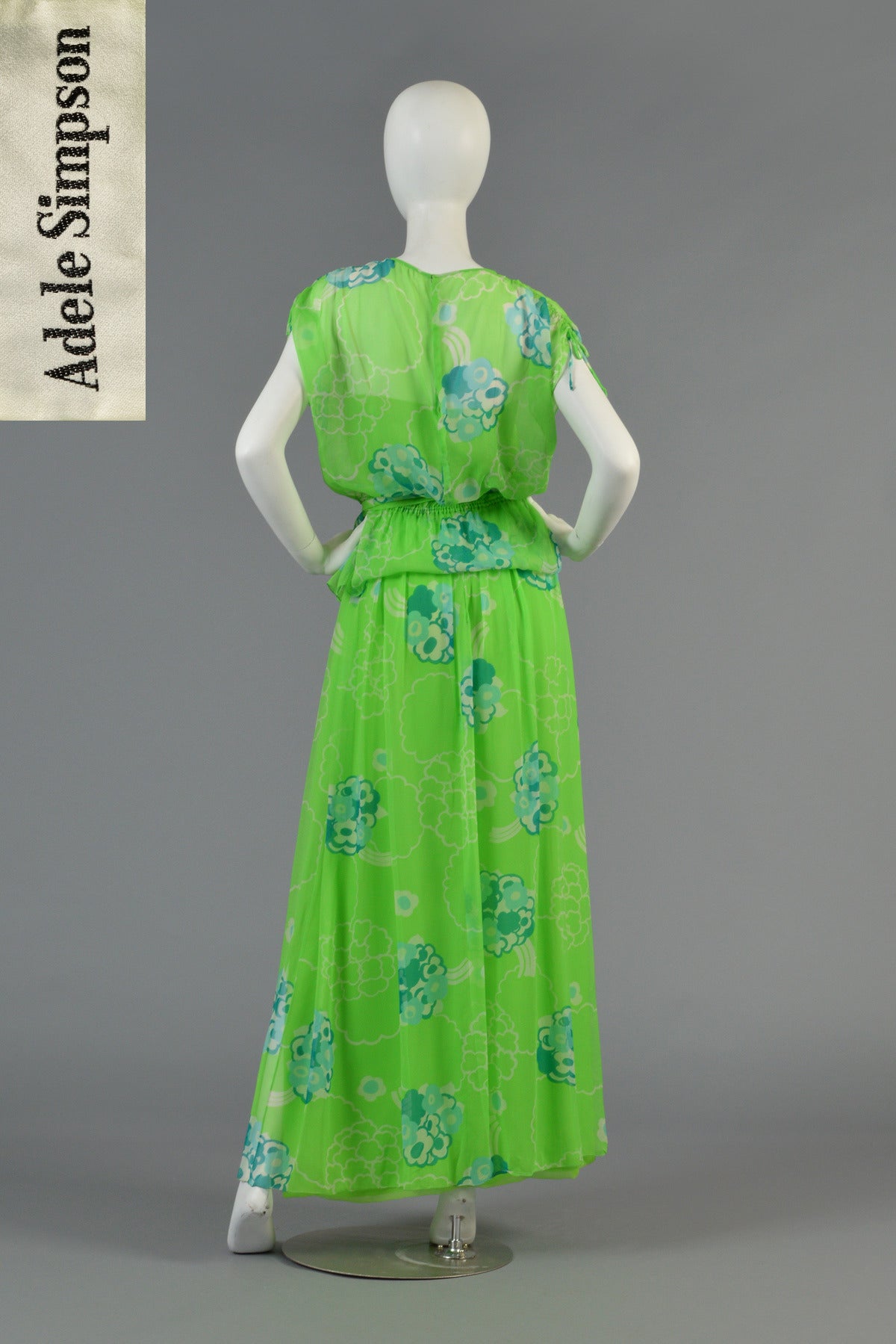 Adele Simpson 1970's 3pc Silk Chiffon Floral Gown For Sale 5