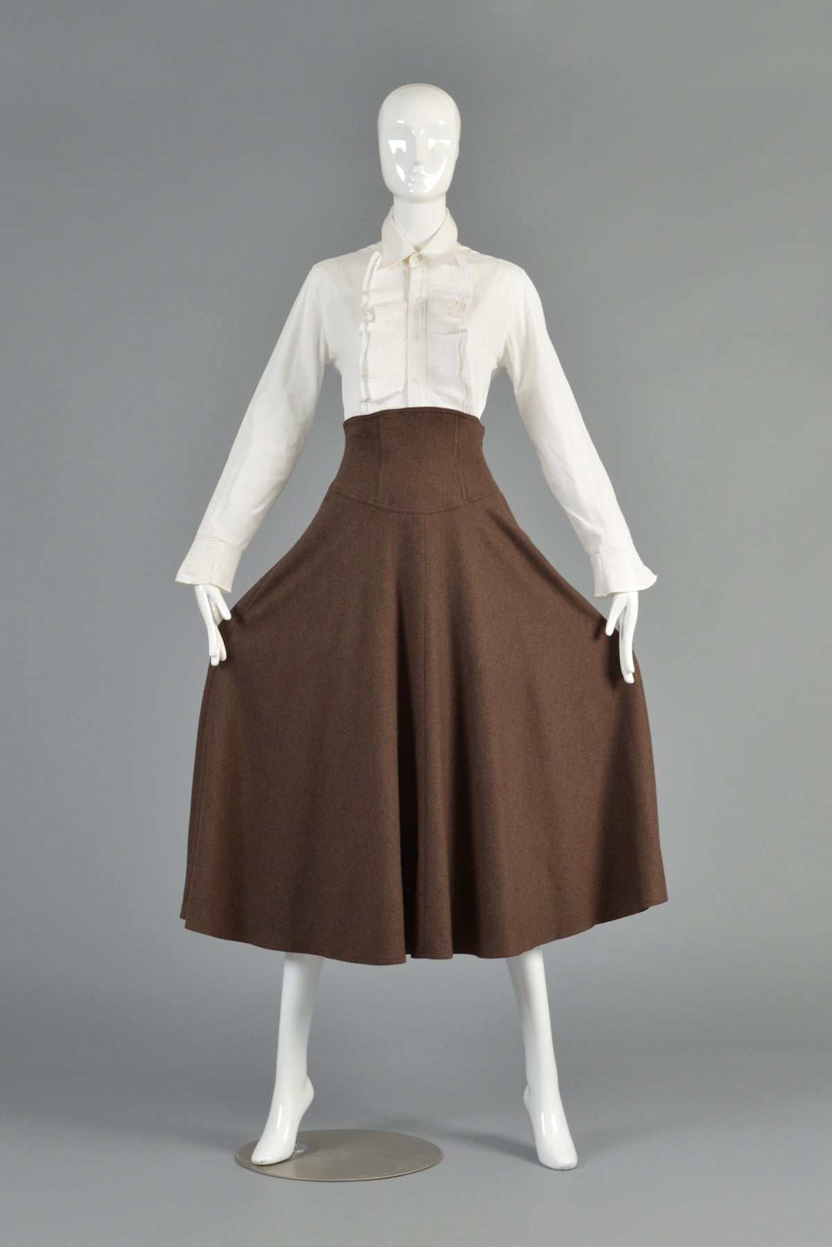 Black 1970's Anne Klein Wool & Cashmere High Waisted Skirt