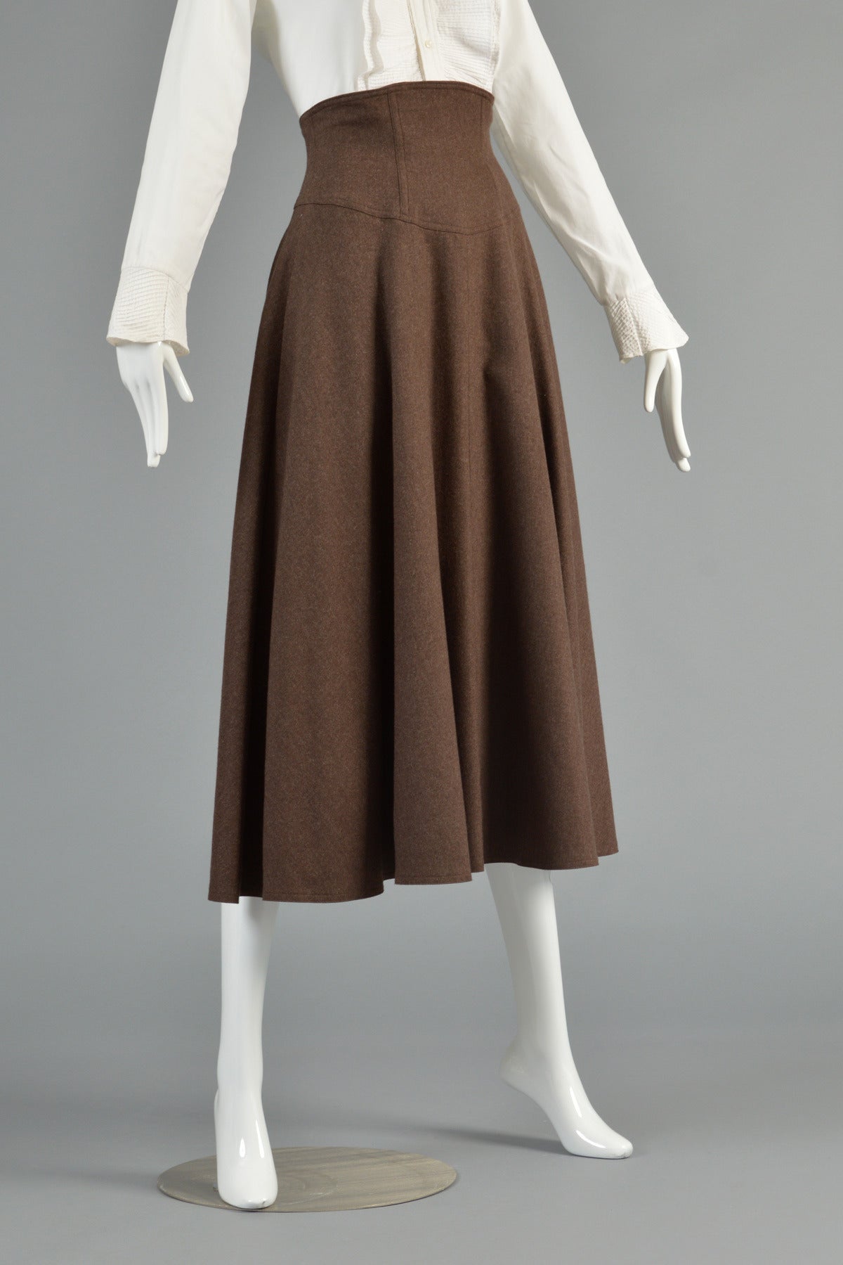 1970's Anne Klein Wool & Cashmere High Waisted Skirt 2