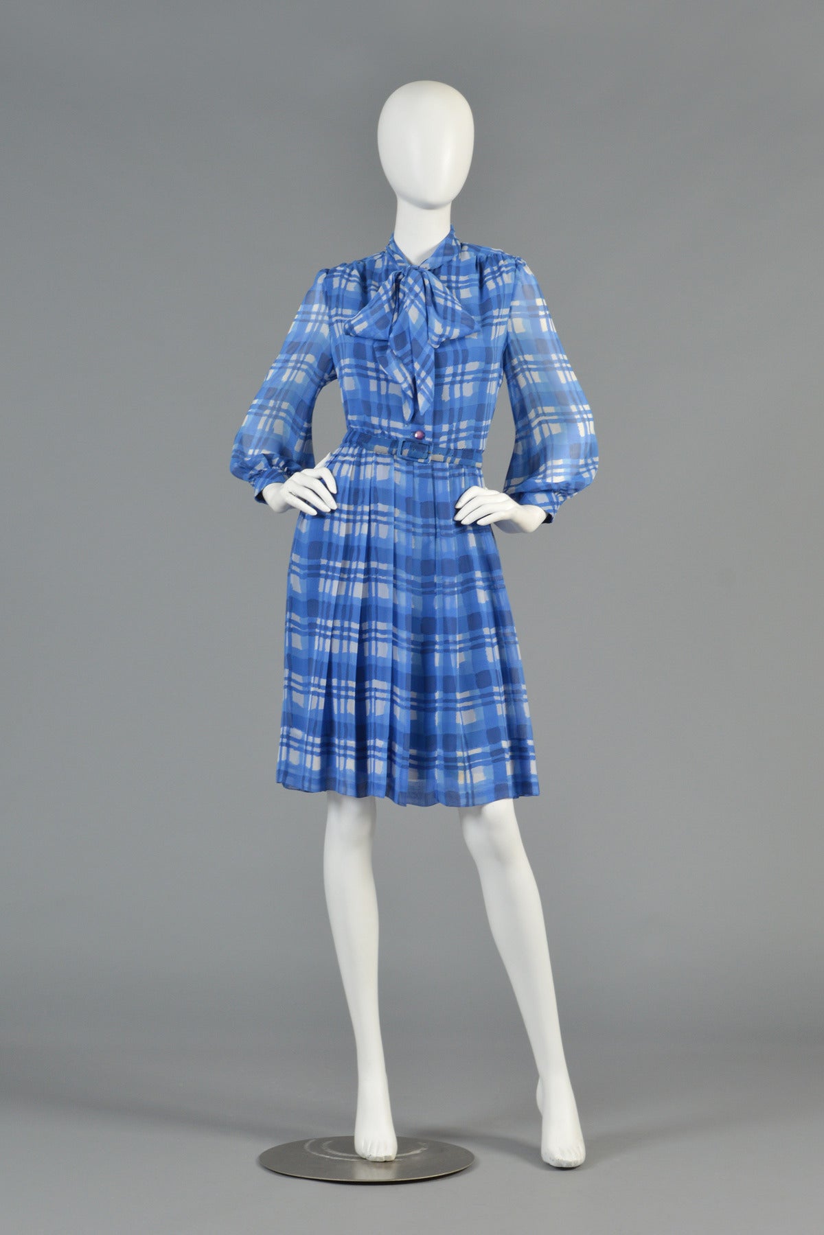 Baron Peters 1960s Plaid Silk Dress with Ascot