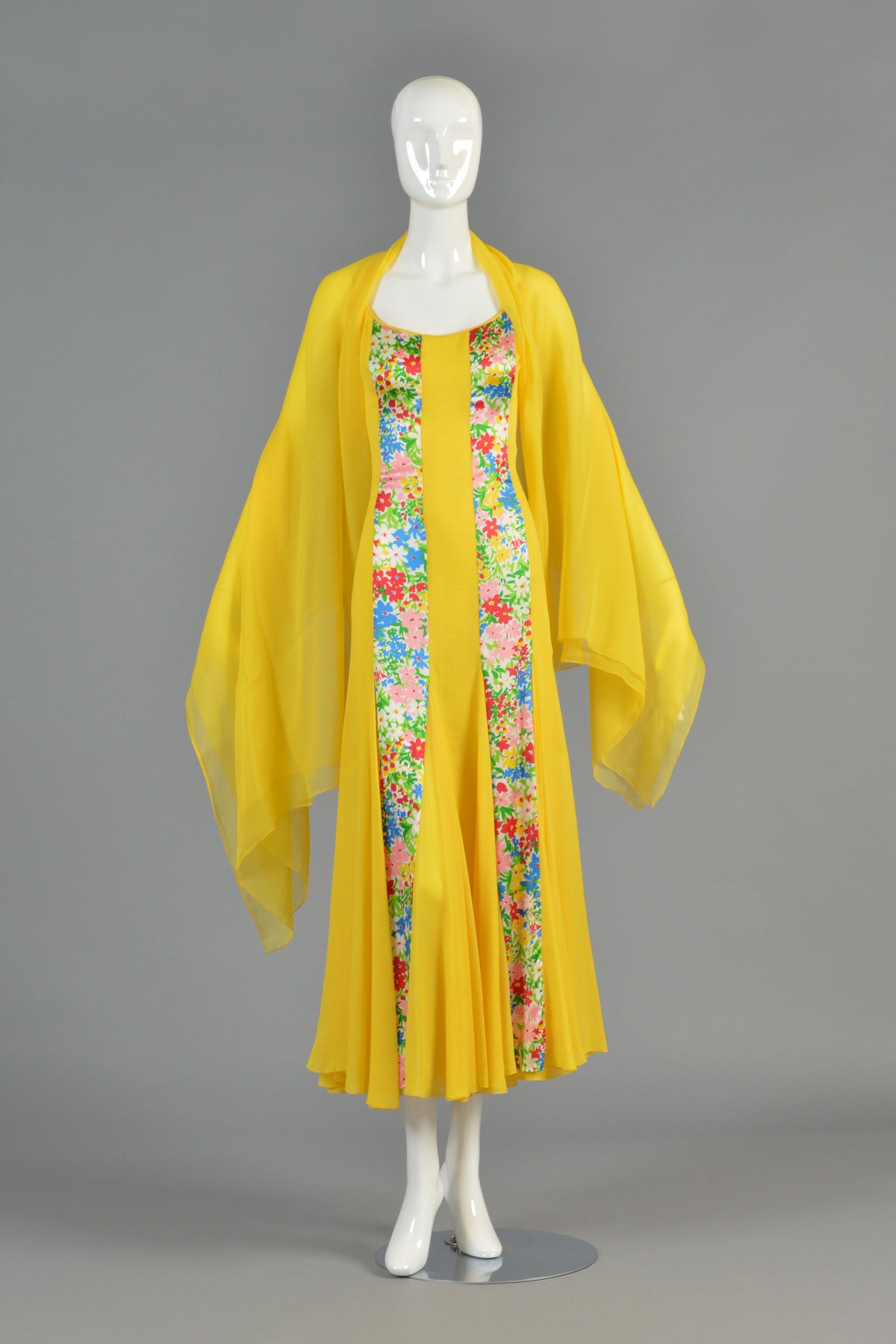 1970s Galanos Silk Chiffon Gown with Scarf In Excellent Condition In Yucca Valley, CA