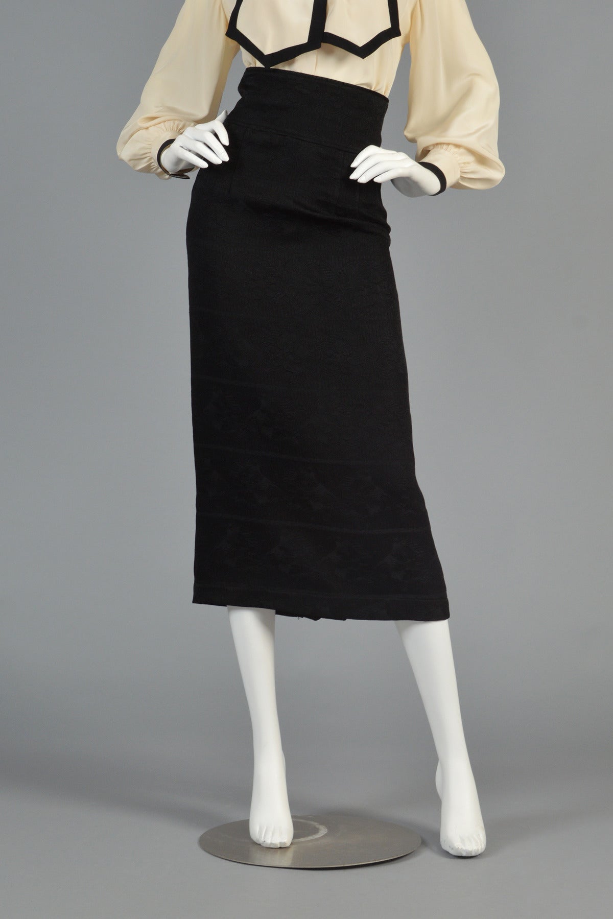Black 1980s Matsuda Ultra High Waisted Button Back Skirt For Sale