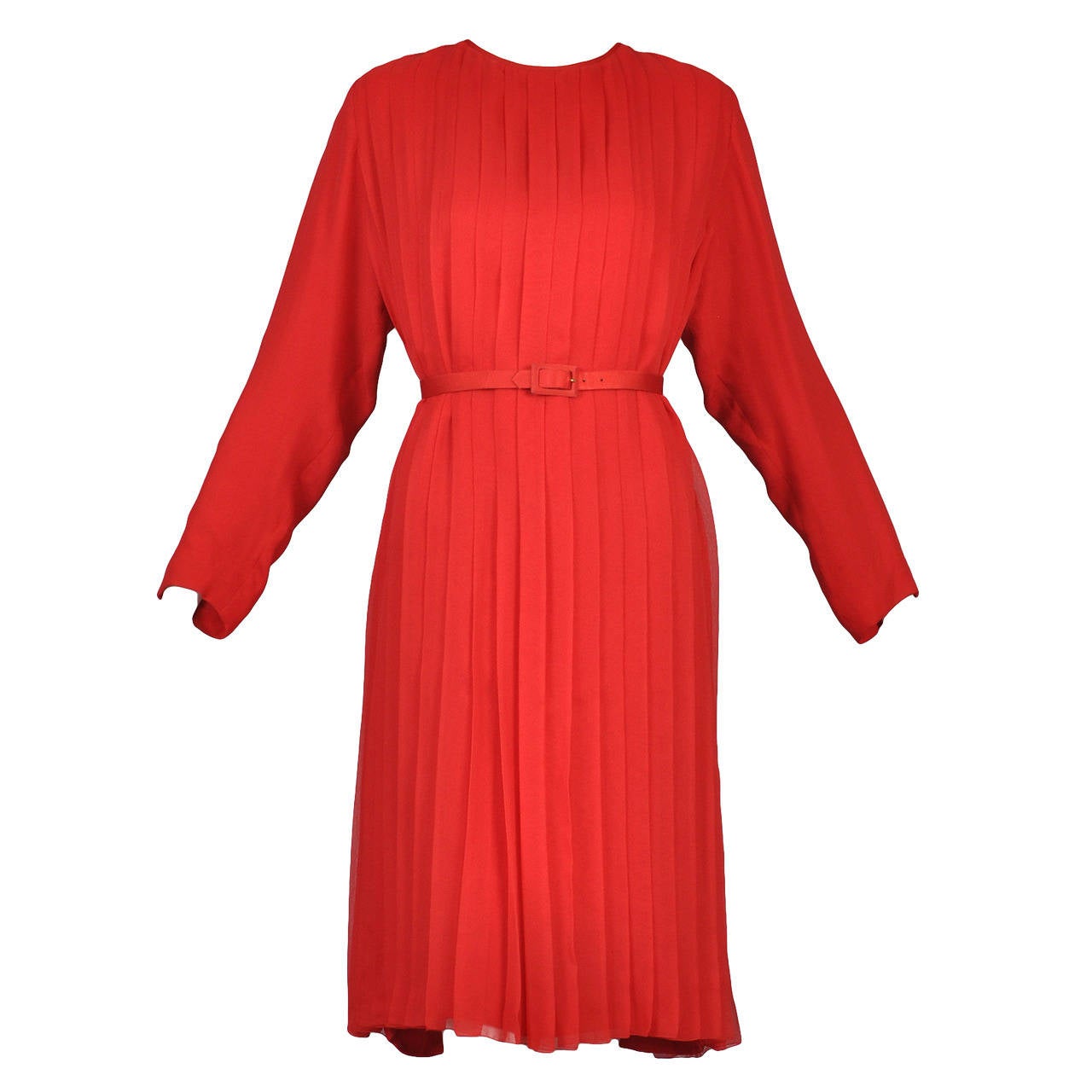 Galanos Ruby Red Pleated Silk Dress