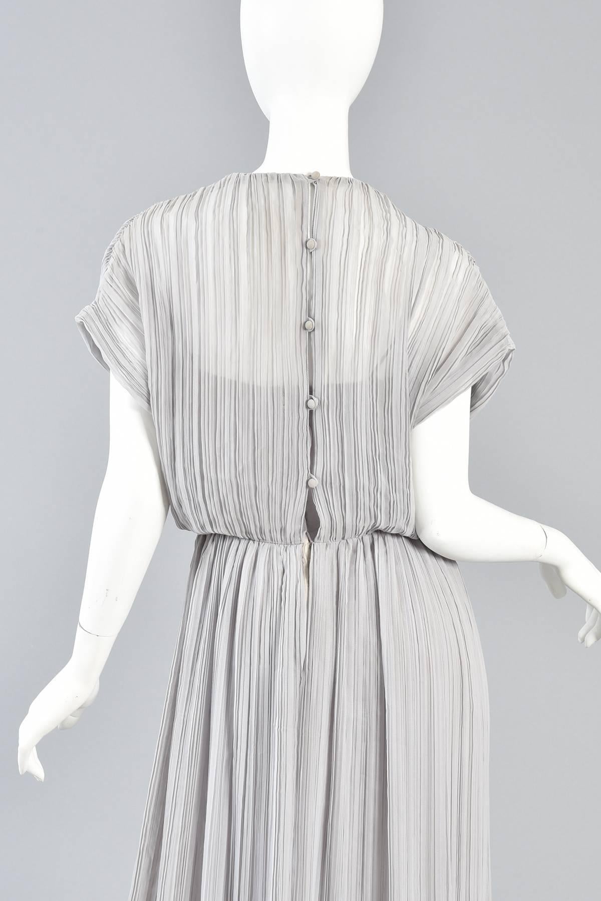 Victor Costa Dove Grey Grecian Pleated Evening Gown For Sale 4