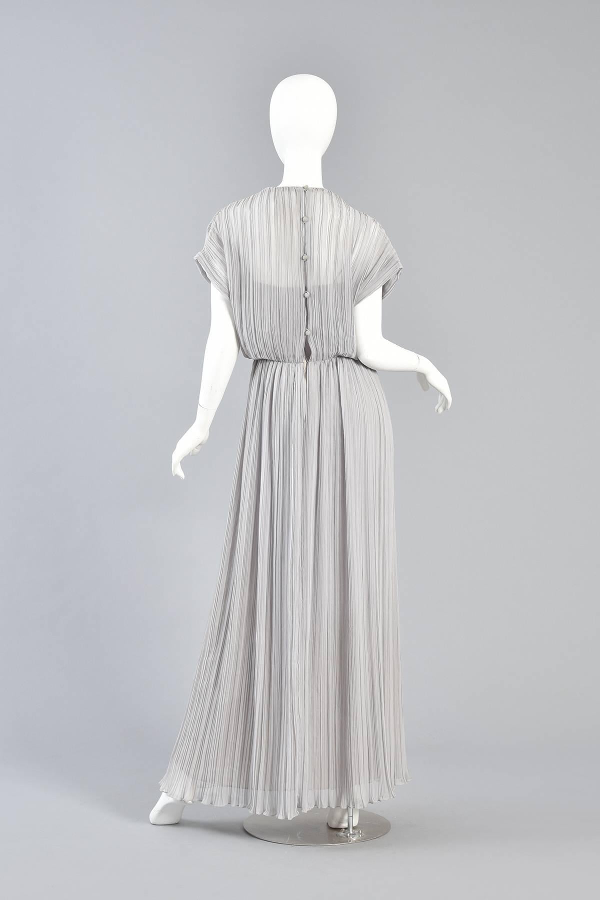 Victor Costa Dove Grey Grecian Pleated Evening Gown For Sale 5