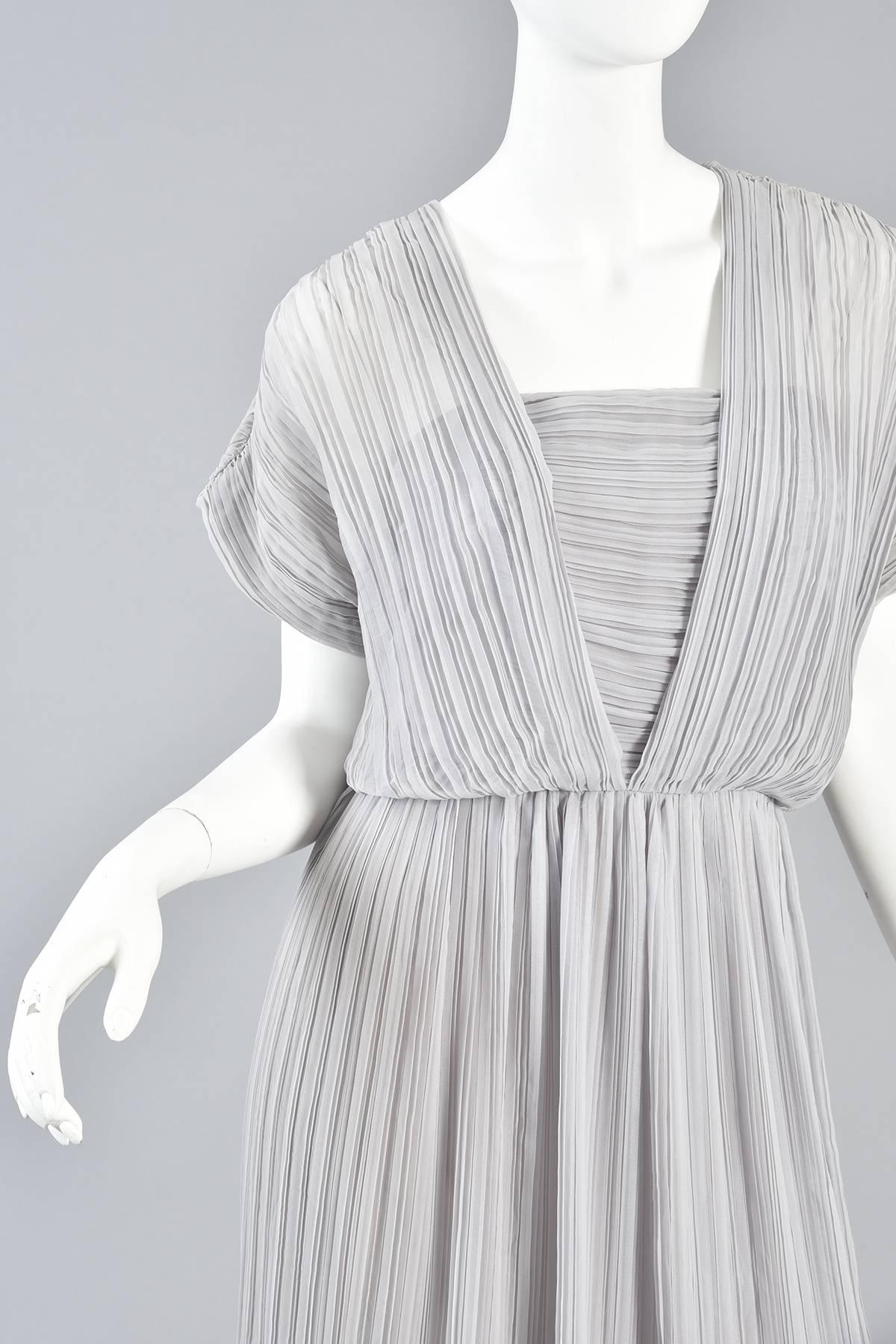 Victor Costa Dove Grey Grecian Pleated Evening Gown For Sale 3