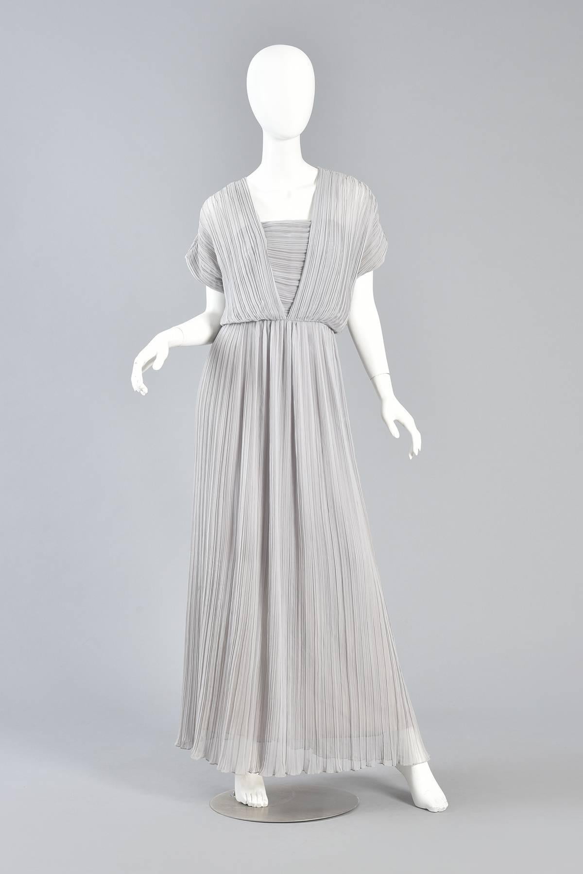 Gray Victor Costa Dove Grey Grecian Pleated Evening Gown For Sale