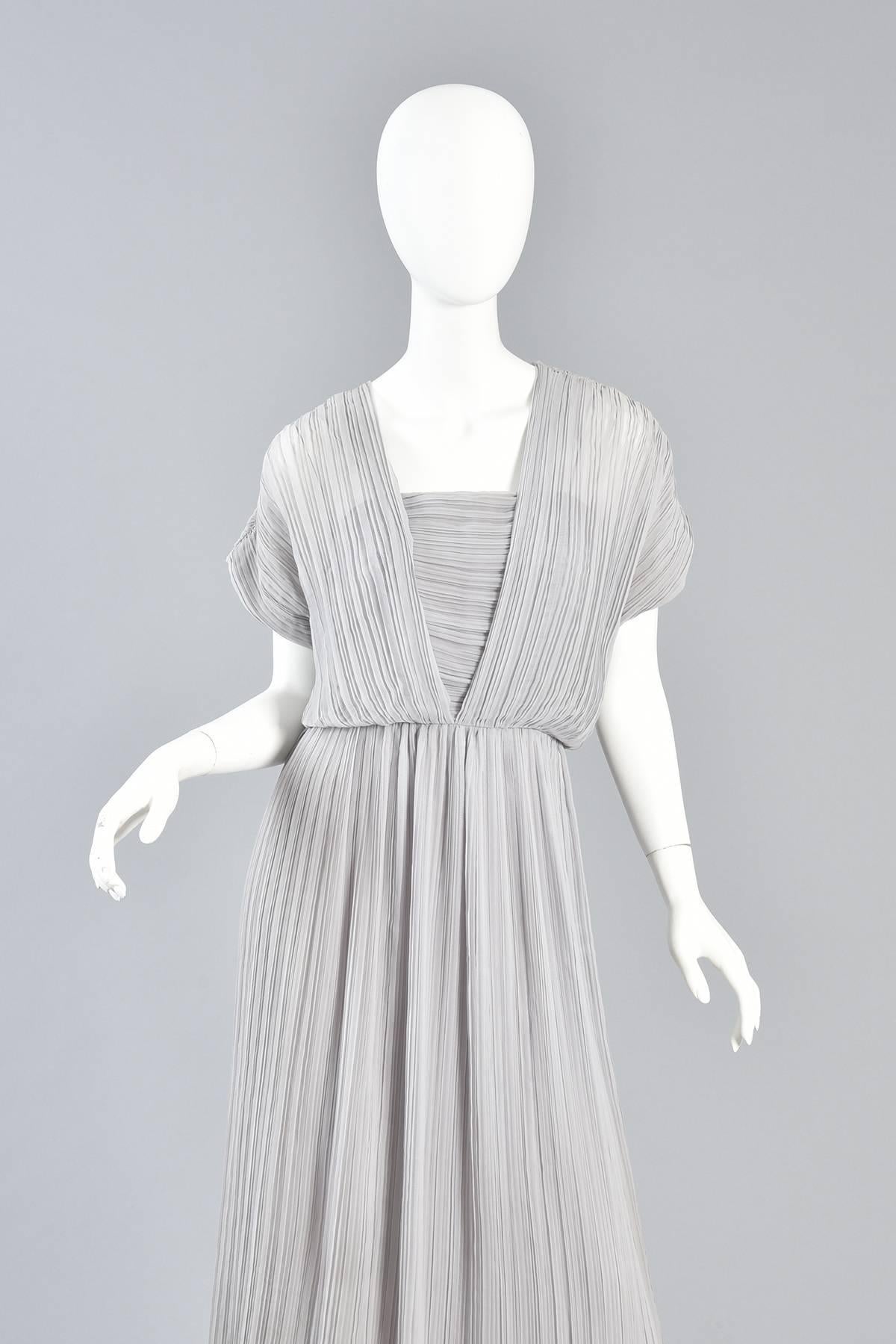 Victor Costa Dove Grey Grecian Pleated Evening Gown For Sale 1