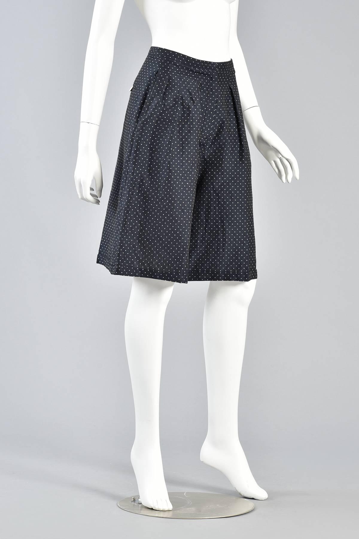 Women's Navy Blue & White Flared Polkadot Culottes Shorts For Sale