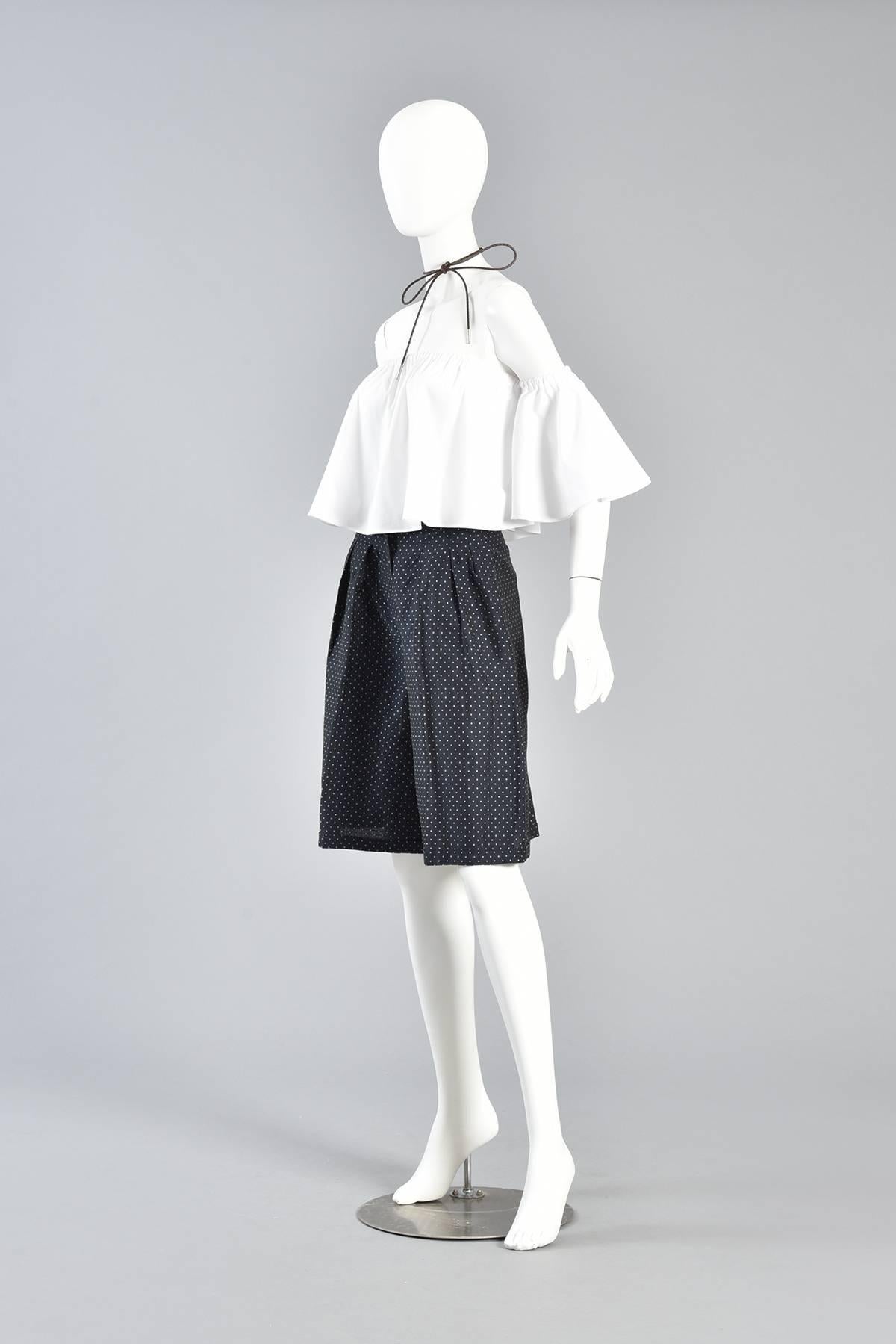 Black Navy Blue & White Flared Polkadot Culottes Shorts For Sale