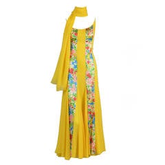 1970s Galanos Silk Chiffon Gown with Scarf