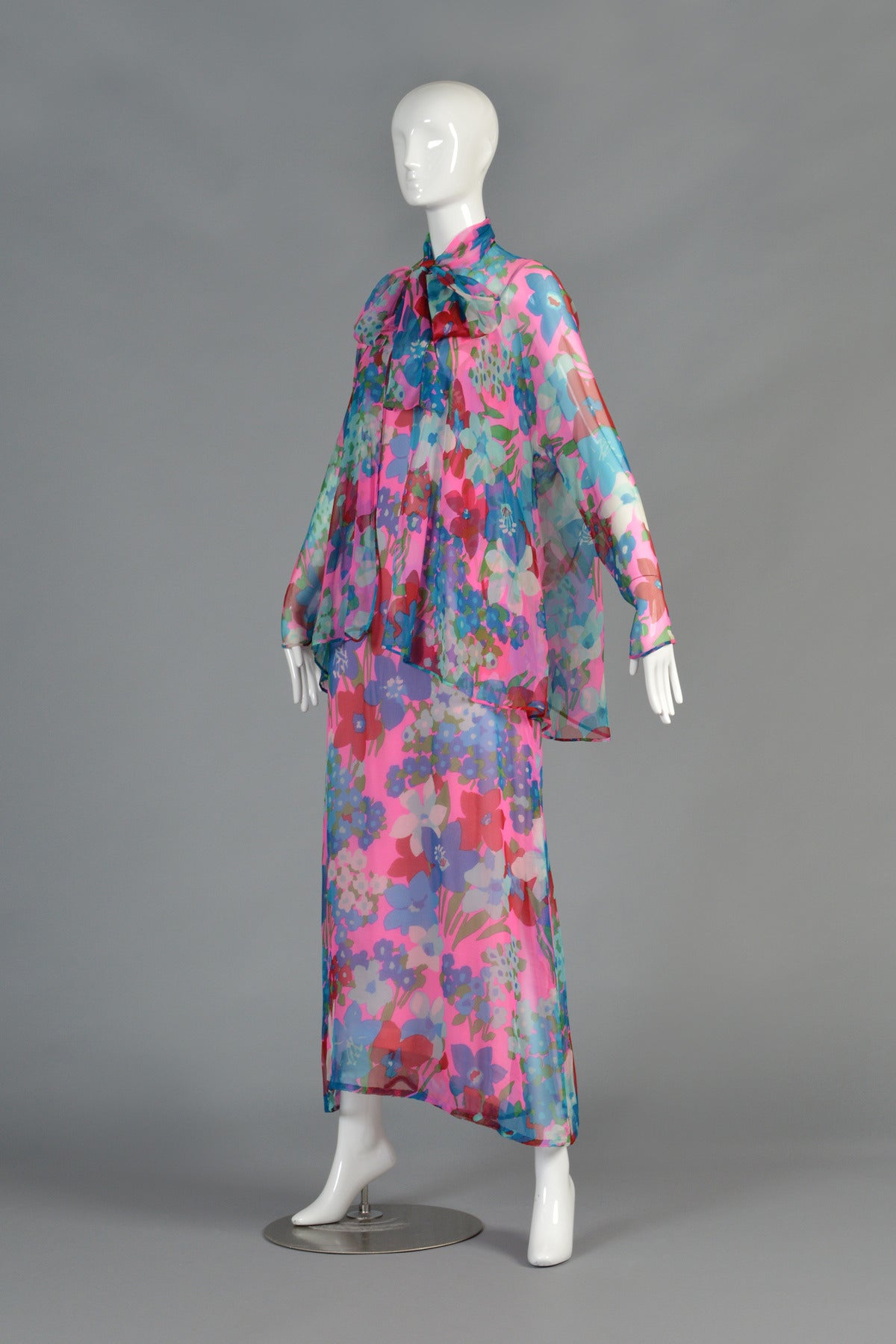 Adele Simpson 1970's Silk Chiffon Dress and Jacket 5