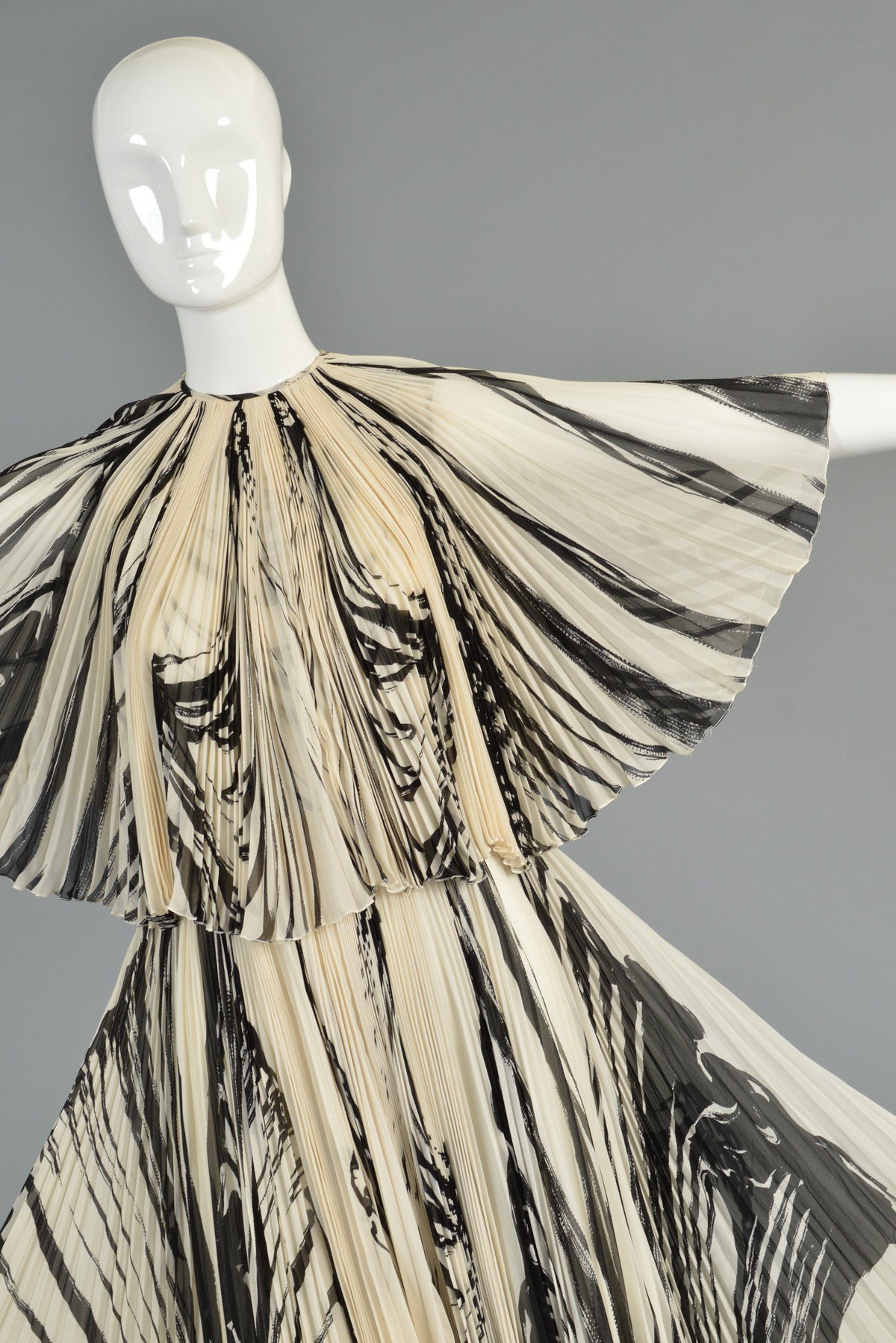 La Mendola 1960s Graphic Pleated Silk Gown + Capelet 1