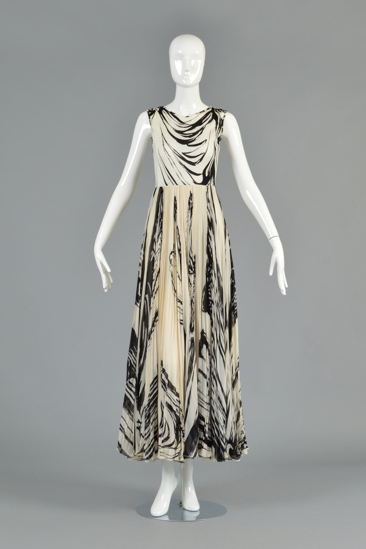 La Mendola 1960s Graphic Pleated Silk Gown + Capelet 2