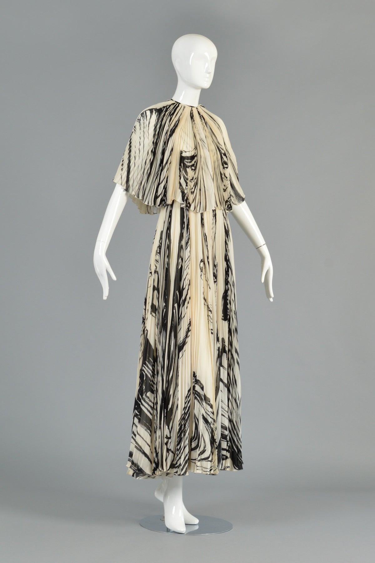 La Mendola 1960s Graphic Pleated Silk Gown + Capelet 4