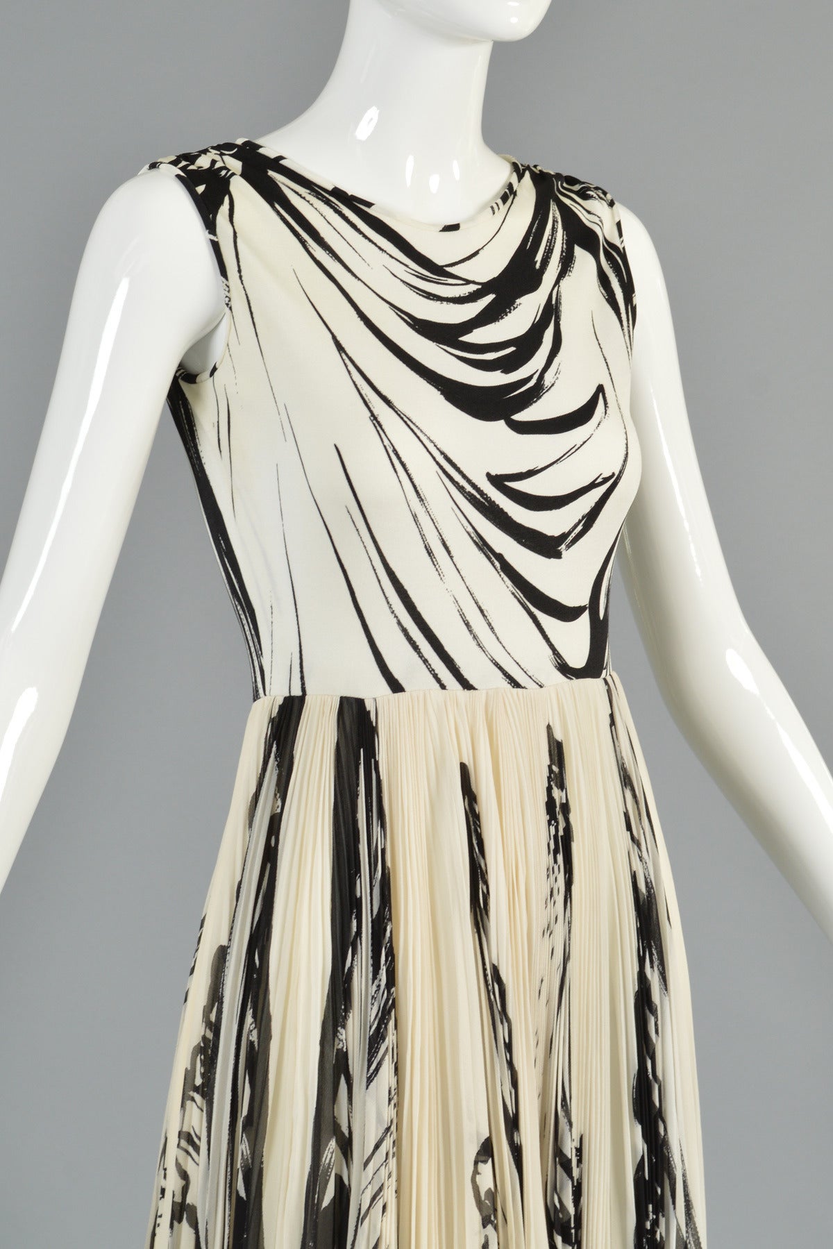 La Mendola 1960s Graphic Pleated Silk Gown + Capelet 5