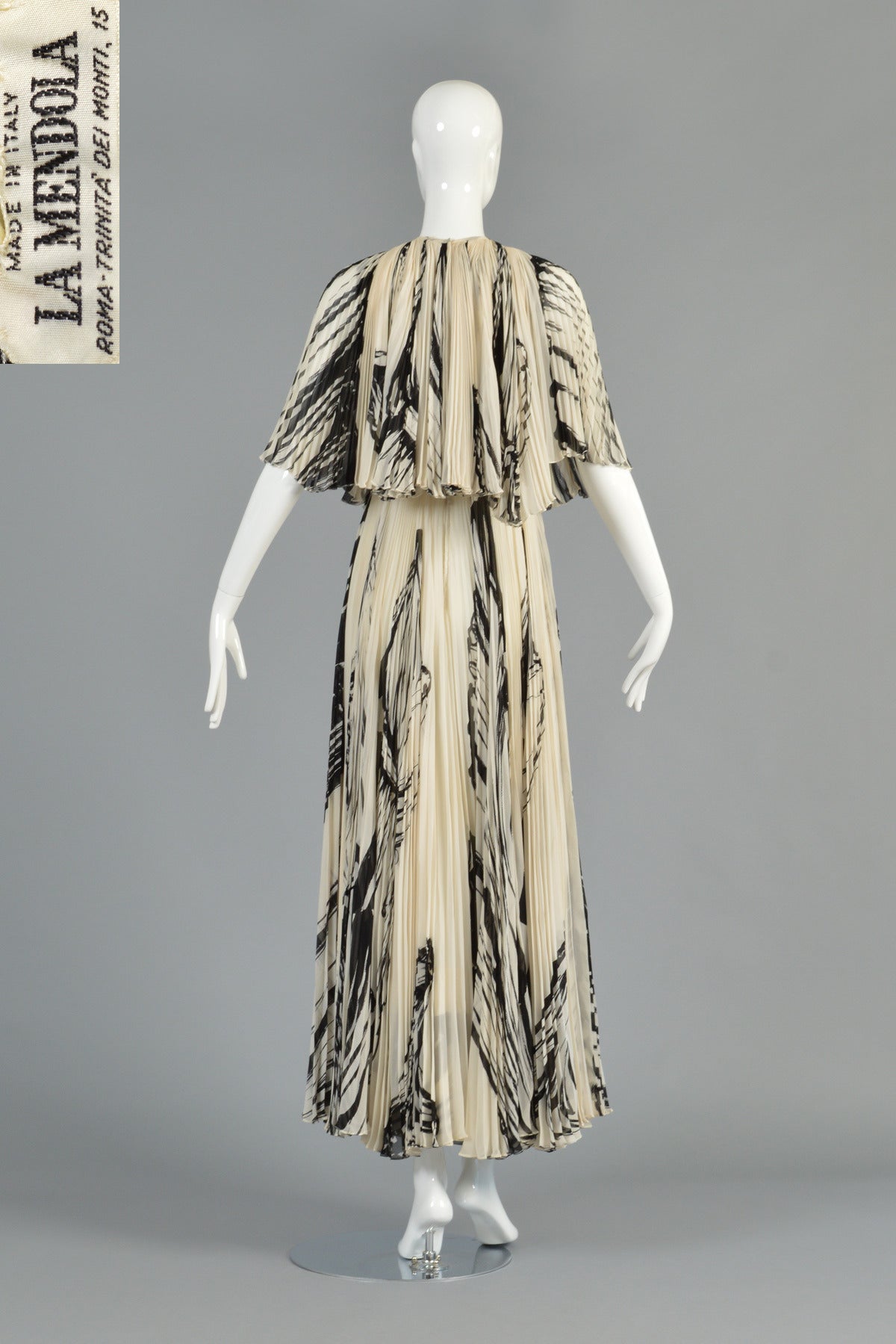 La Mendola 1960s Graphic Pleated Silk Gown + Capelet 6