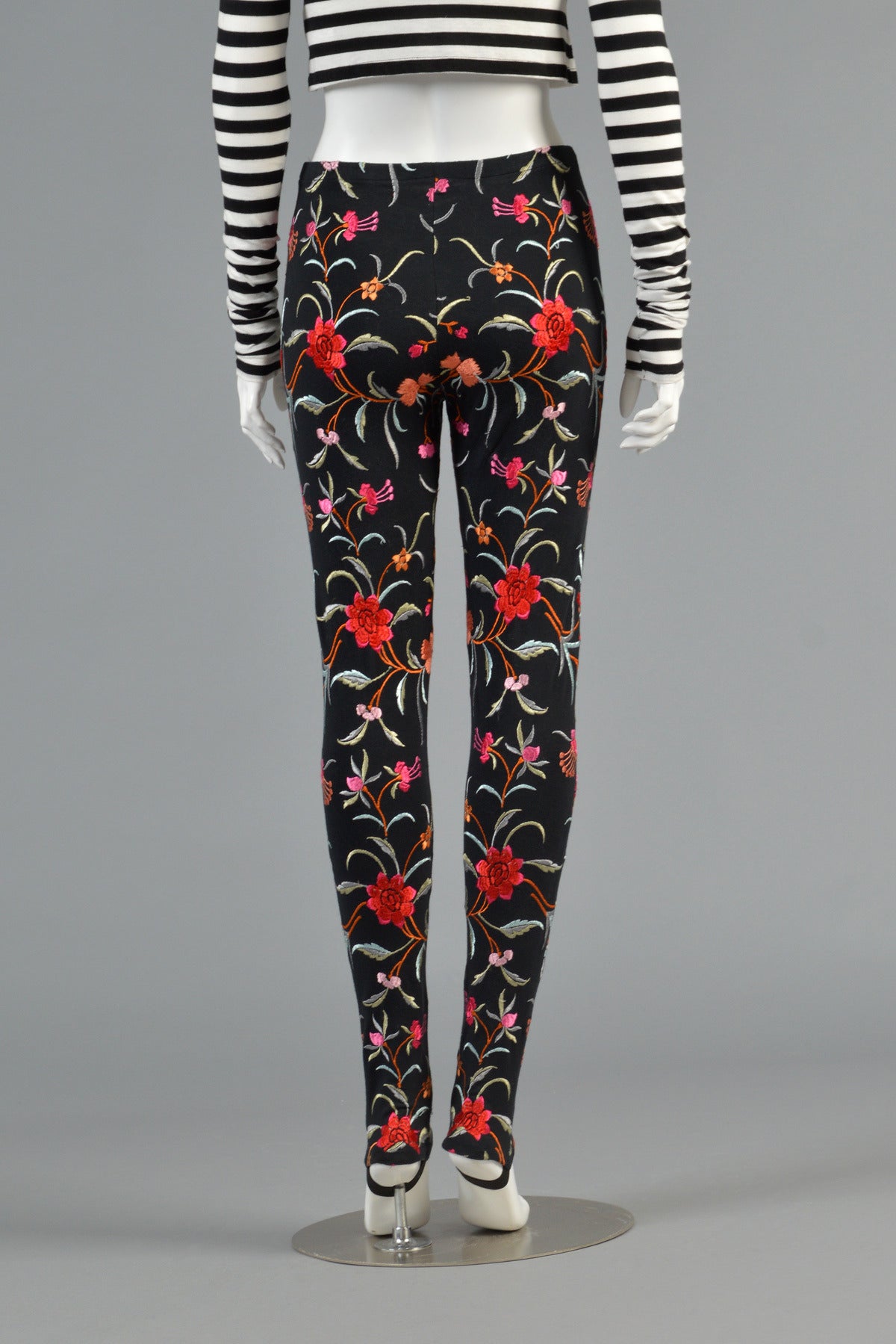 1980s Norma Kamali Floral Embroidered Pants For Sale 4