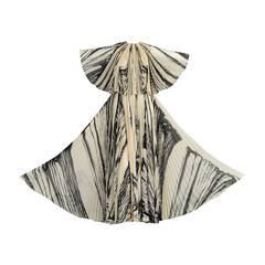 La Mendola 1960s Graphic Pleated Silk Gown + Capelet